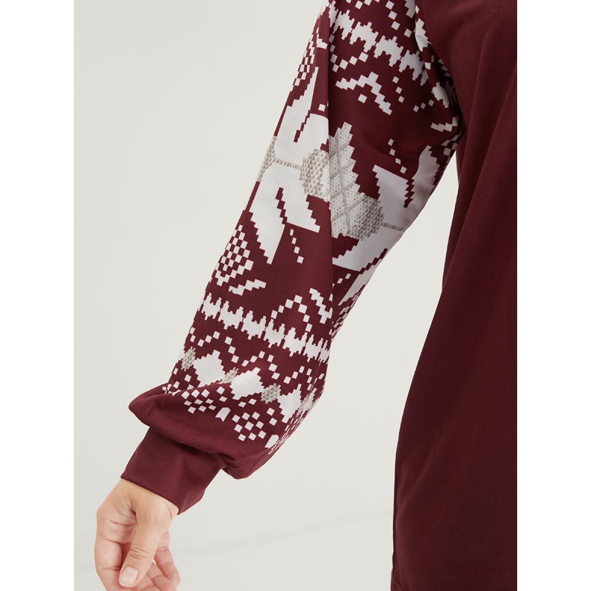 Plus Size Snowflake Print V Neck Drop Shoulder Sweatshirt Women Scarlet Casual Contrast V-neck Festival-Christmas Sweatshirts BloomChic 22-24/3X Product Image