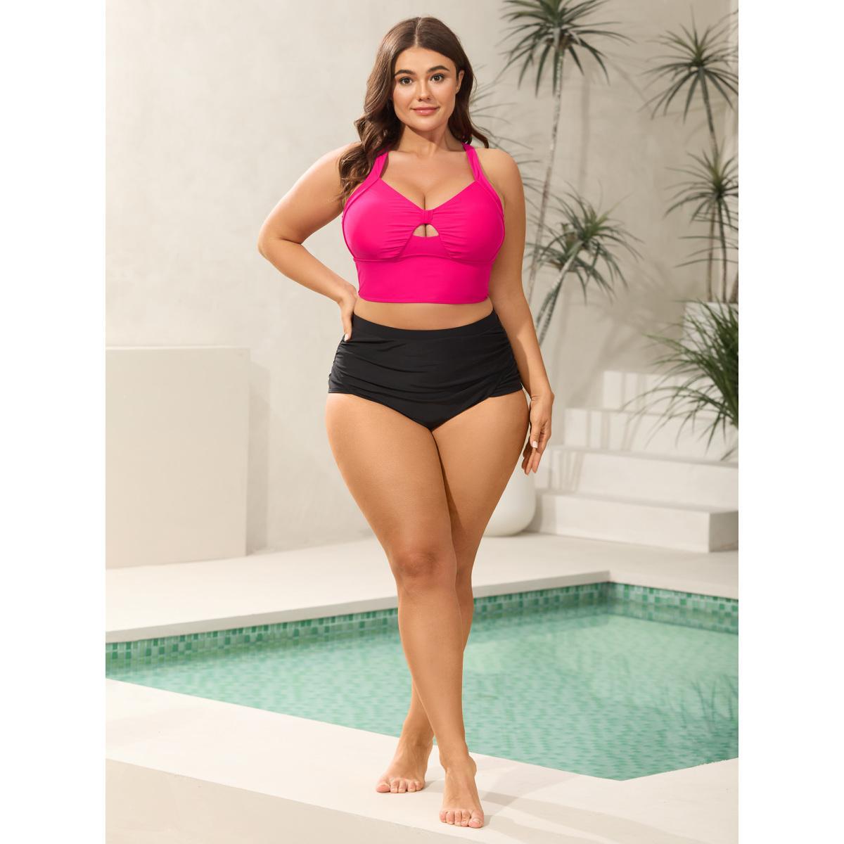 Plus Size Cut-Out Twisted-Front Swim Top Women's Swimwear Rosered Beach Gathered High stretch Skinny Heart neckline Curve Swim Tops BloomChic 12/L Product Image