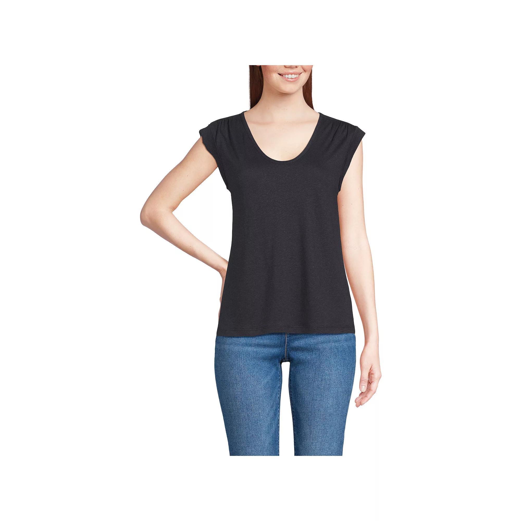 Women's Lands' End Cap Sleeve Shoulder T-Shirt, Size: Large, Peach Pink Product Image