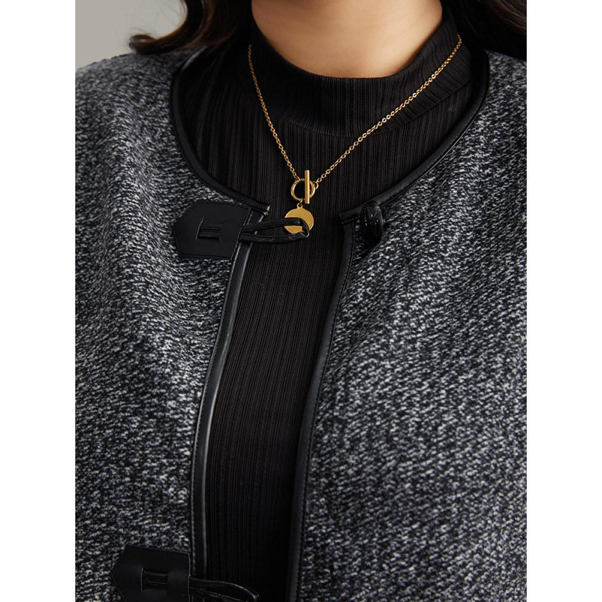 Plus Size Plain Textured Buckle Detail Coat Women DimGray Casual Texture Ladies Dailywear Winter Coats BloomChic 18-20/2X Product Image