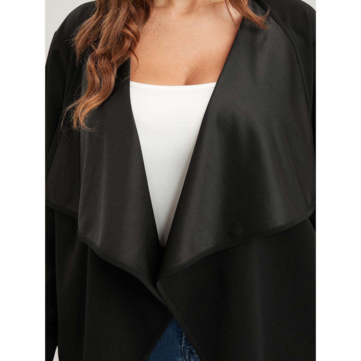 Plus Size Plain Asymmetrical Hem Waterfall Collar Ties Coat Women Black Elegant Belted Loose Ladies Dailywear Winter Coats BloomChic 14-16/1X Product Image