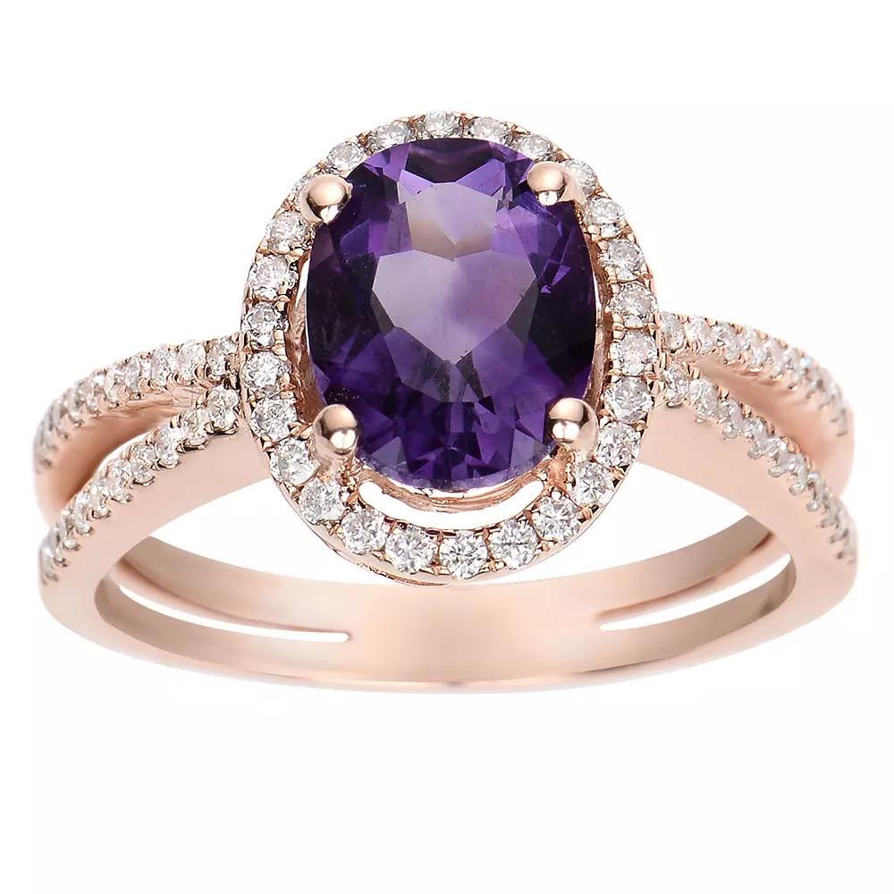 Rose Gold Tone Sterling Silver Amethyst & Cubic Zirconia Halo Ring, Women's, Size: 7, Pink Tone Product Image