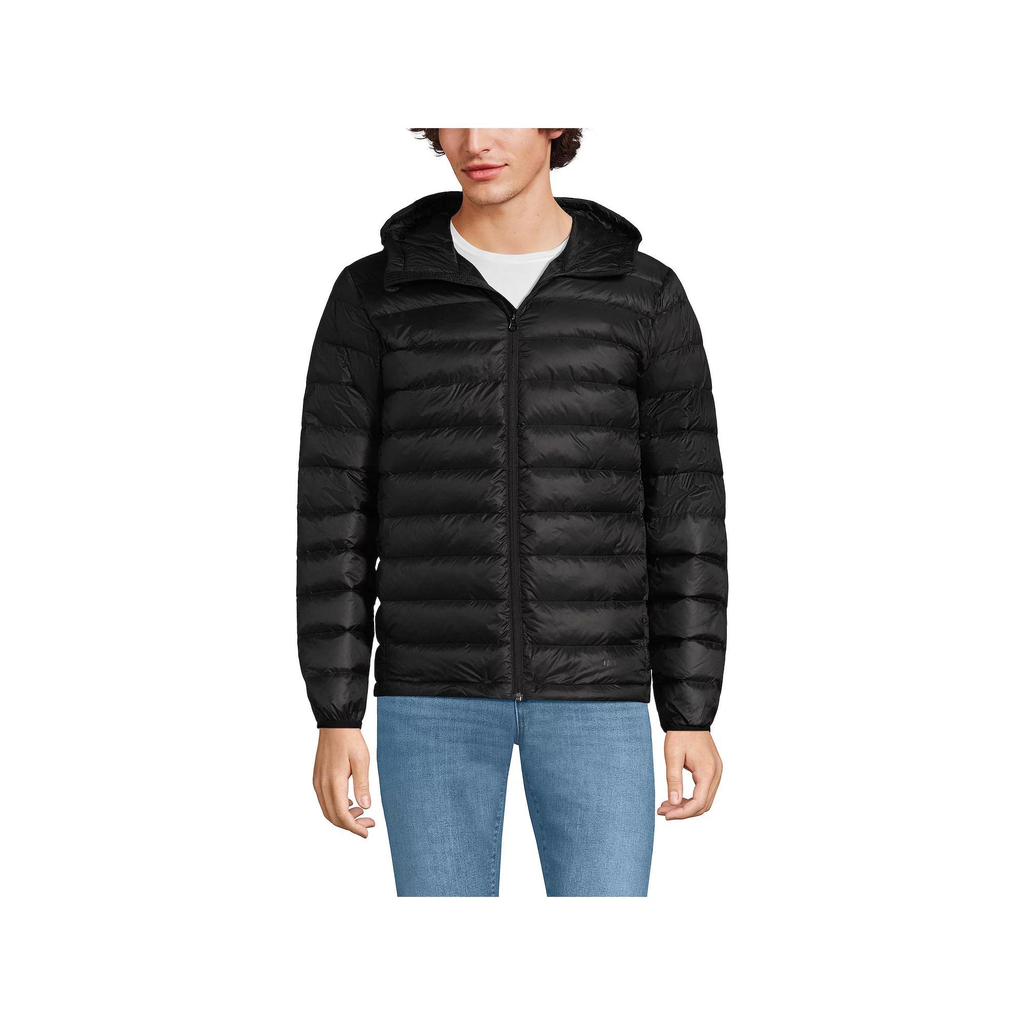 Men's Lands' End Hooded Wanderweight Down Jacket, Size: Large, Black Product Image