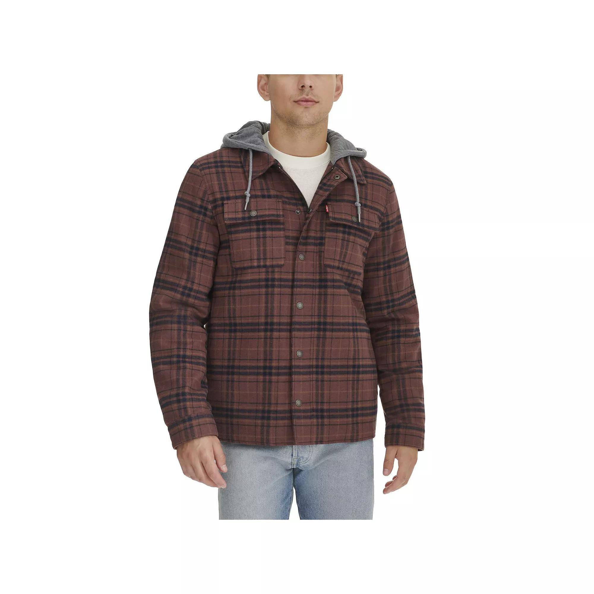 Men's Levi's® Plaid Fleece Hooded Shirt Jacket, Size: Small, Glen Plaid Product Image