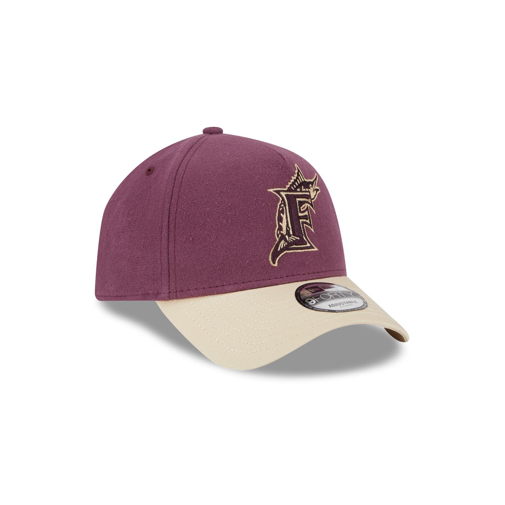 Miami Marlins Moleskin Crown Maroon 9FORTY A-Frame Snapback Hat Male Product Image