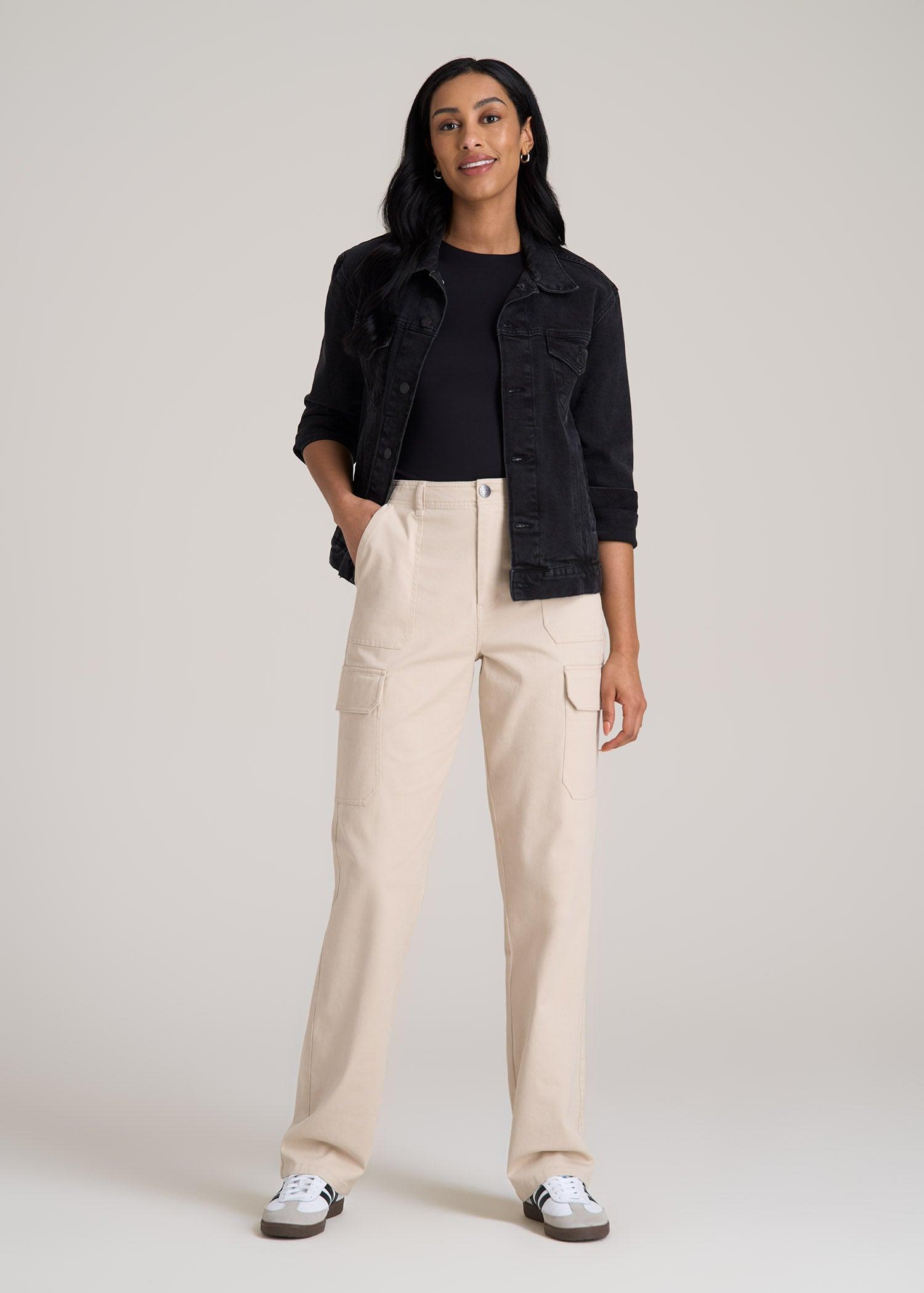 Straight Leg Cargo Chino Pants for Tall Women in Soft Beige Female Product Image