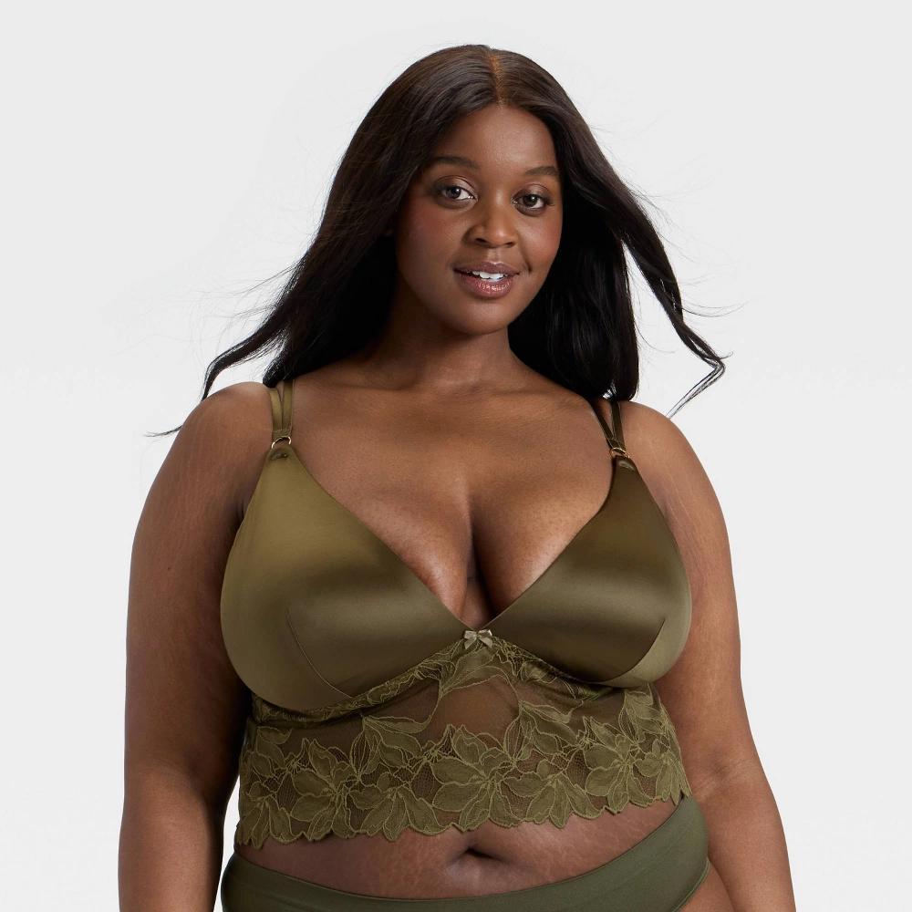 Women's Satin and Lace Removable Pad Longline Bralette - Auden™ Product Image