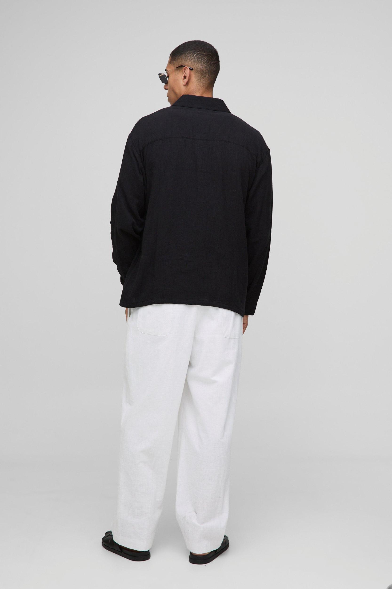 Oversized Collared Cheesecloth Long Sleeve Shirt | boohooMAN USA Product Image