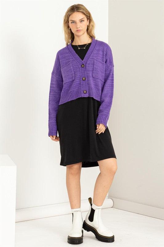 Cute Mood Crop Shoulder Cropped Cardigan Sweater Product Image