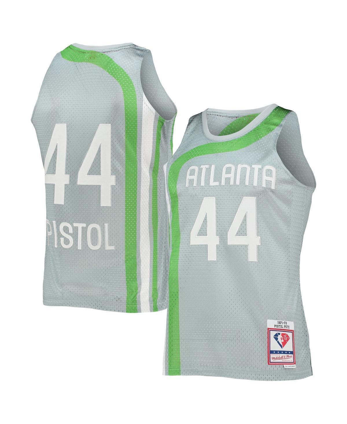 Men's Mitchell & Ness Pete Maravich Silver Atlanta Hawks 75th Anniversary 1971-72 Hardwood Classics Swingman Jersey, Size: Medium Product Image