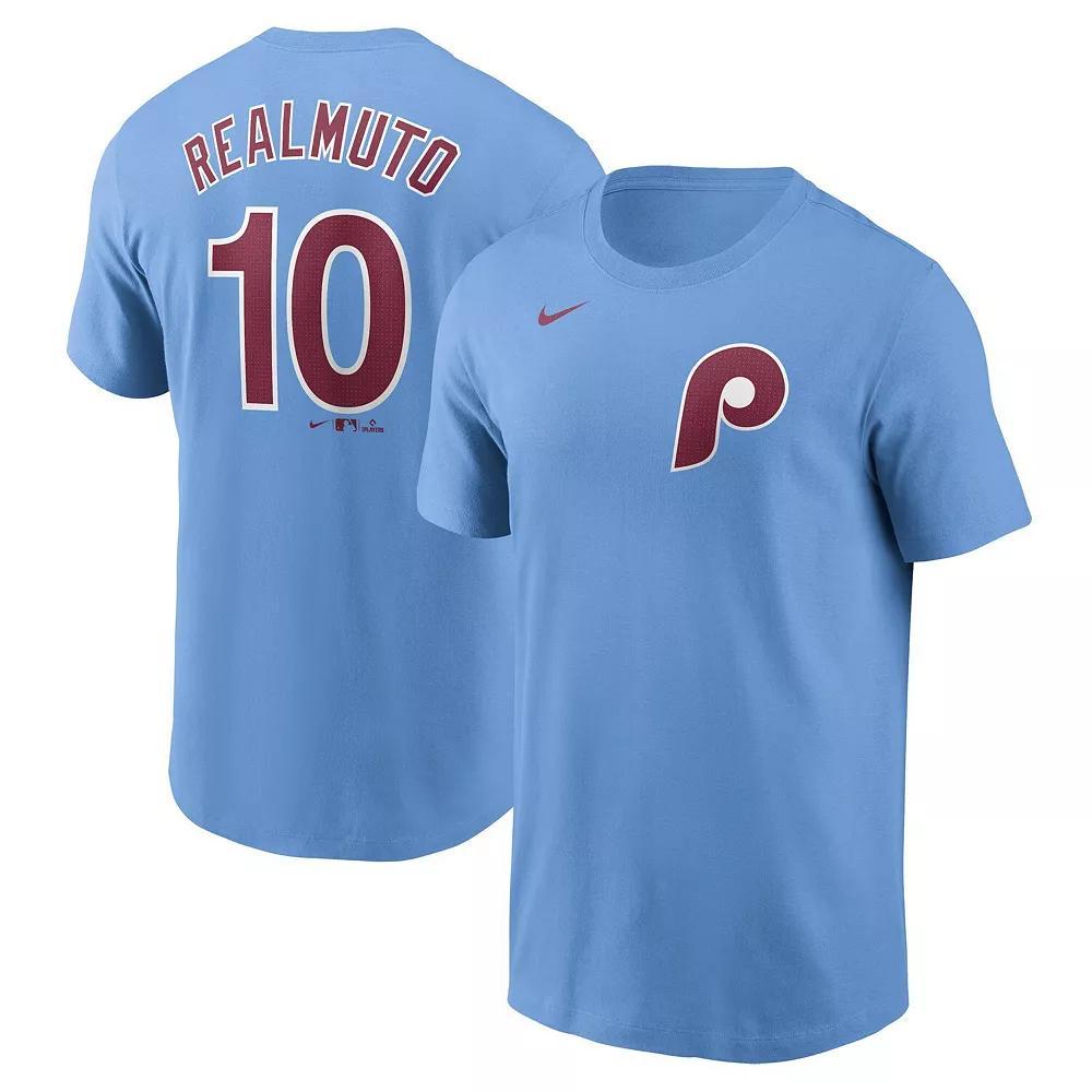 Men's Nike J.T. Realmuto Light Blue Philadelphia Phillies Fuse Name & Number T-Shirt, Size: XL Product Image