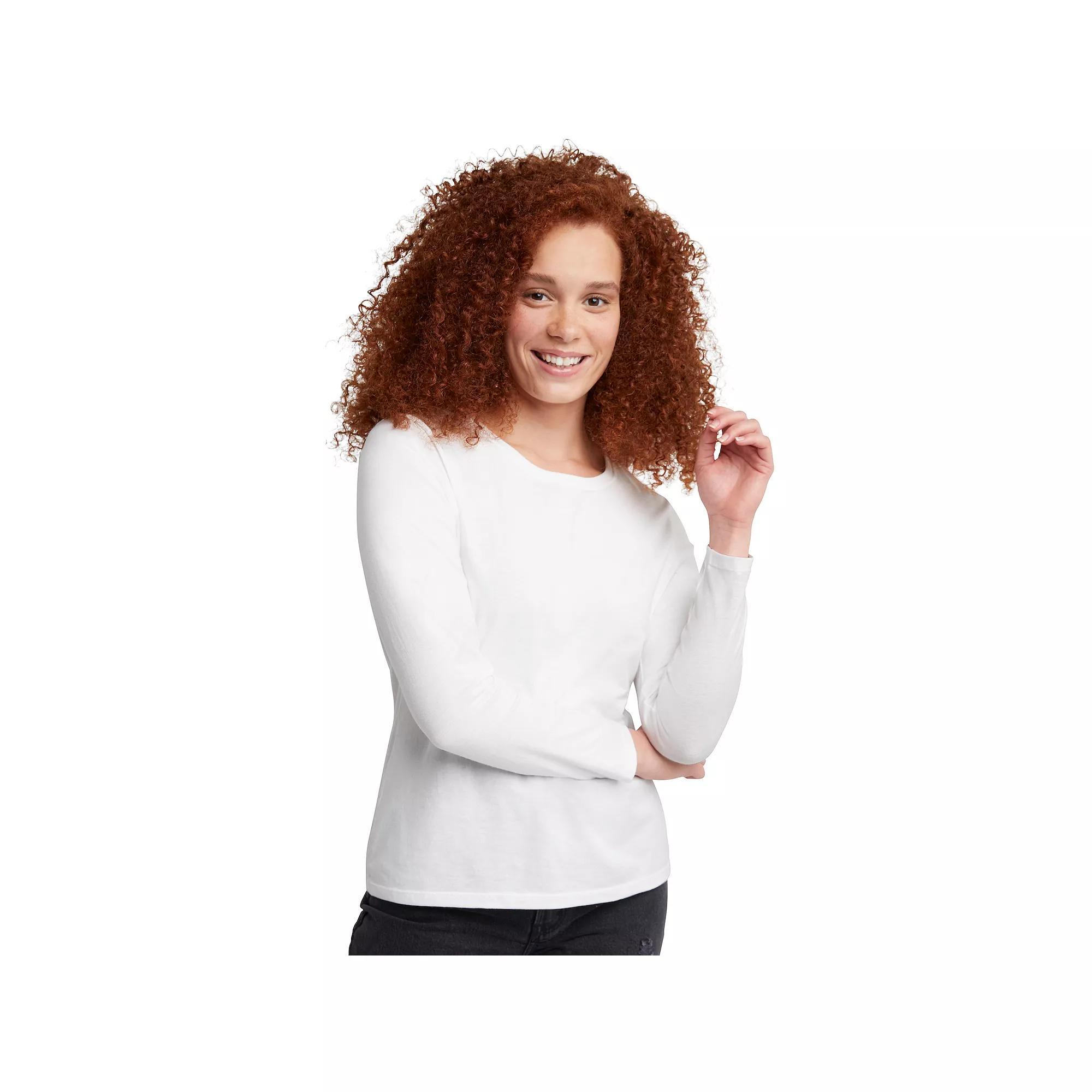 Women's Hanes® Originals Long Sleeve Crewneck Tee, Size: Large, White Product Image