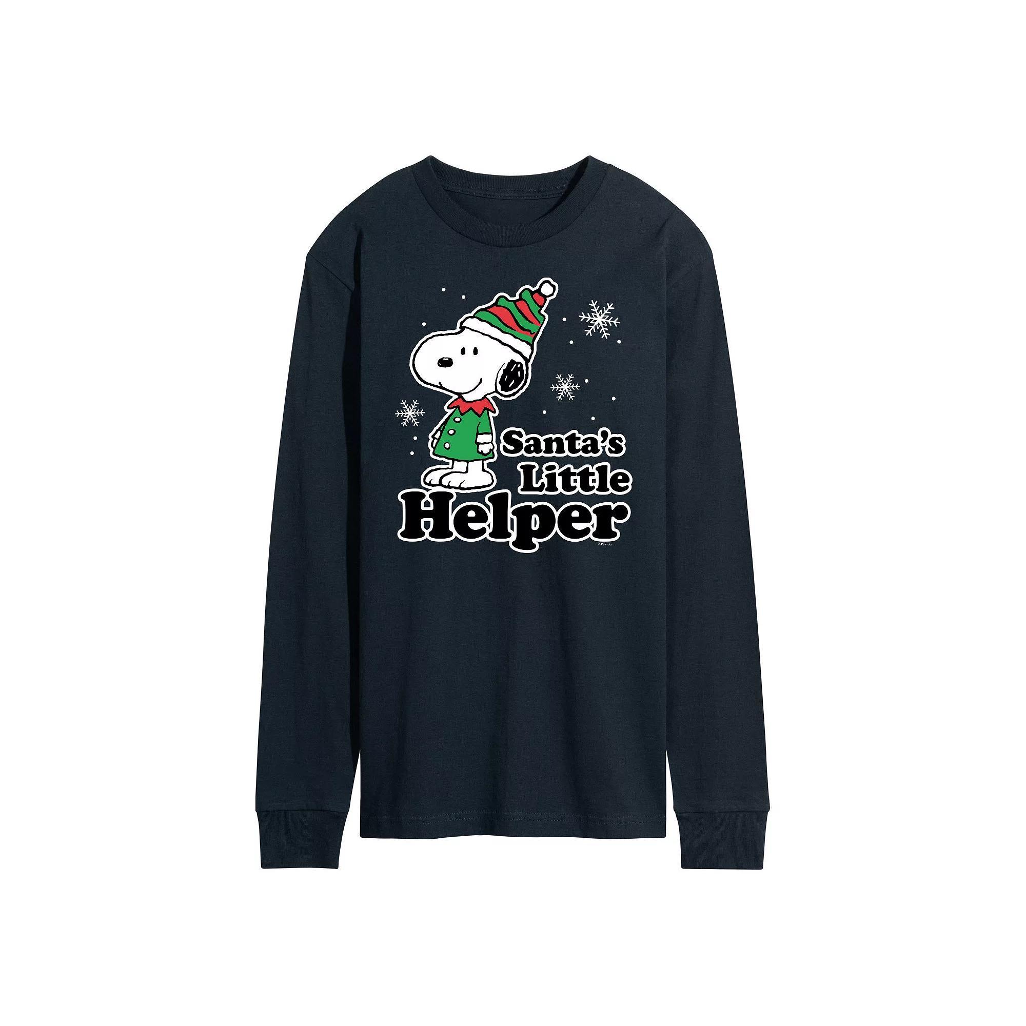 Men's Peanuts Santa's Little Helper Long Sleeve Tee, Size: XXL, Black Product Image