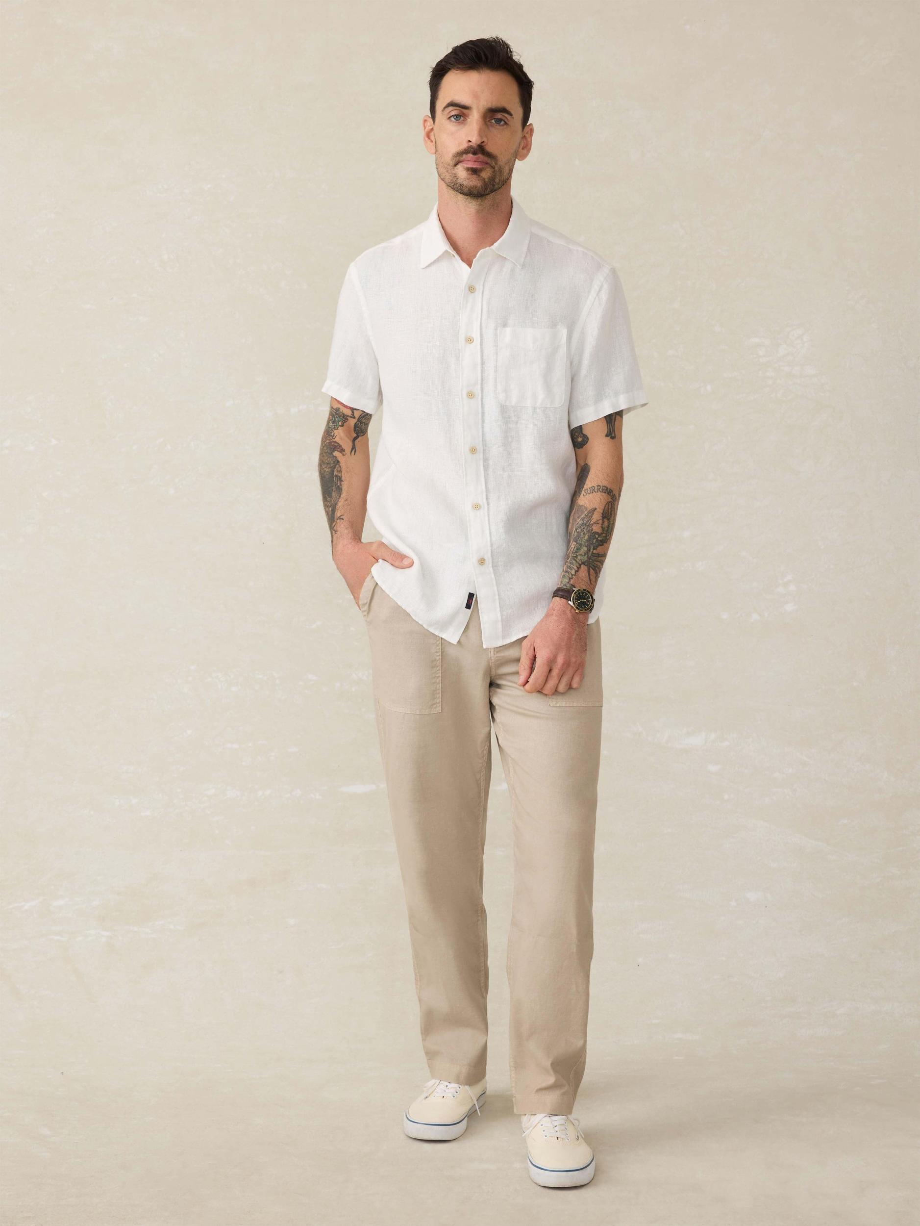 Short-Sleeve Palma Linen Shirt - Bright White Basketweave Male Product Image