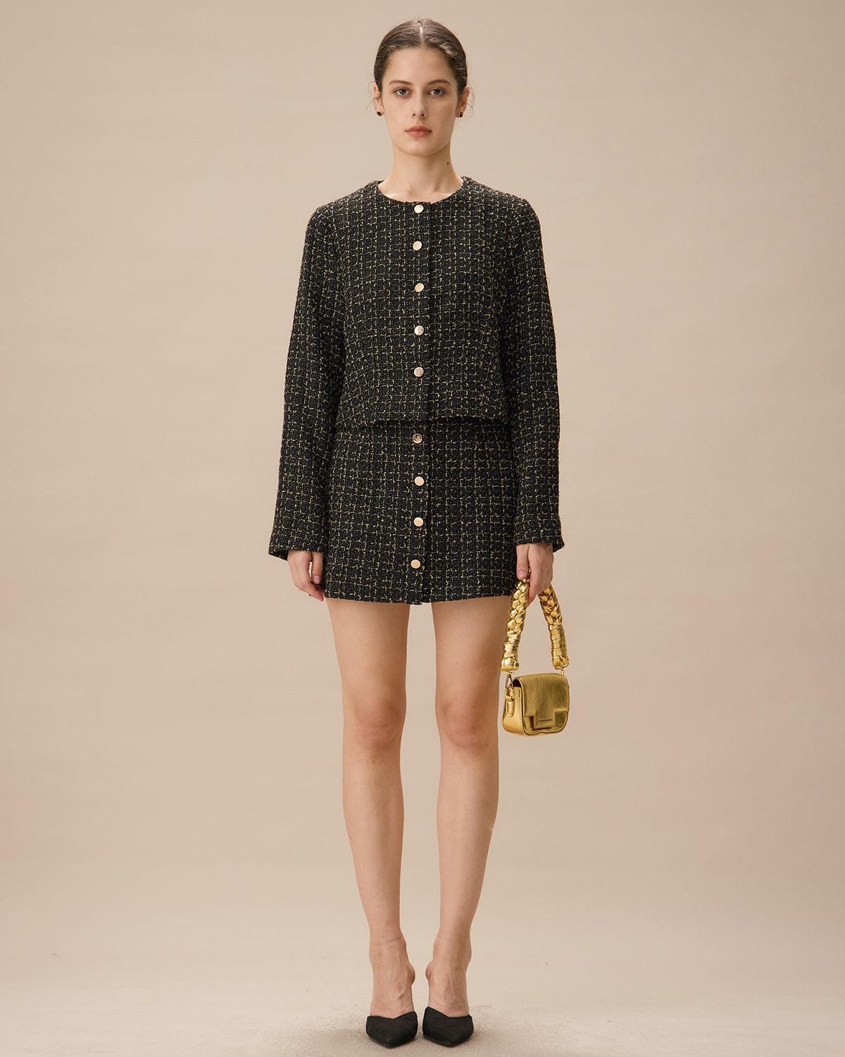 Black Single-Breasted Tweed Jacket Product Image