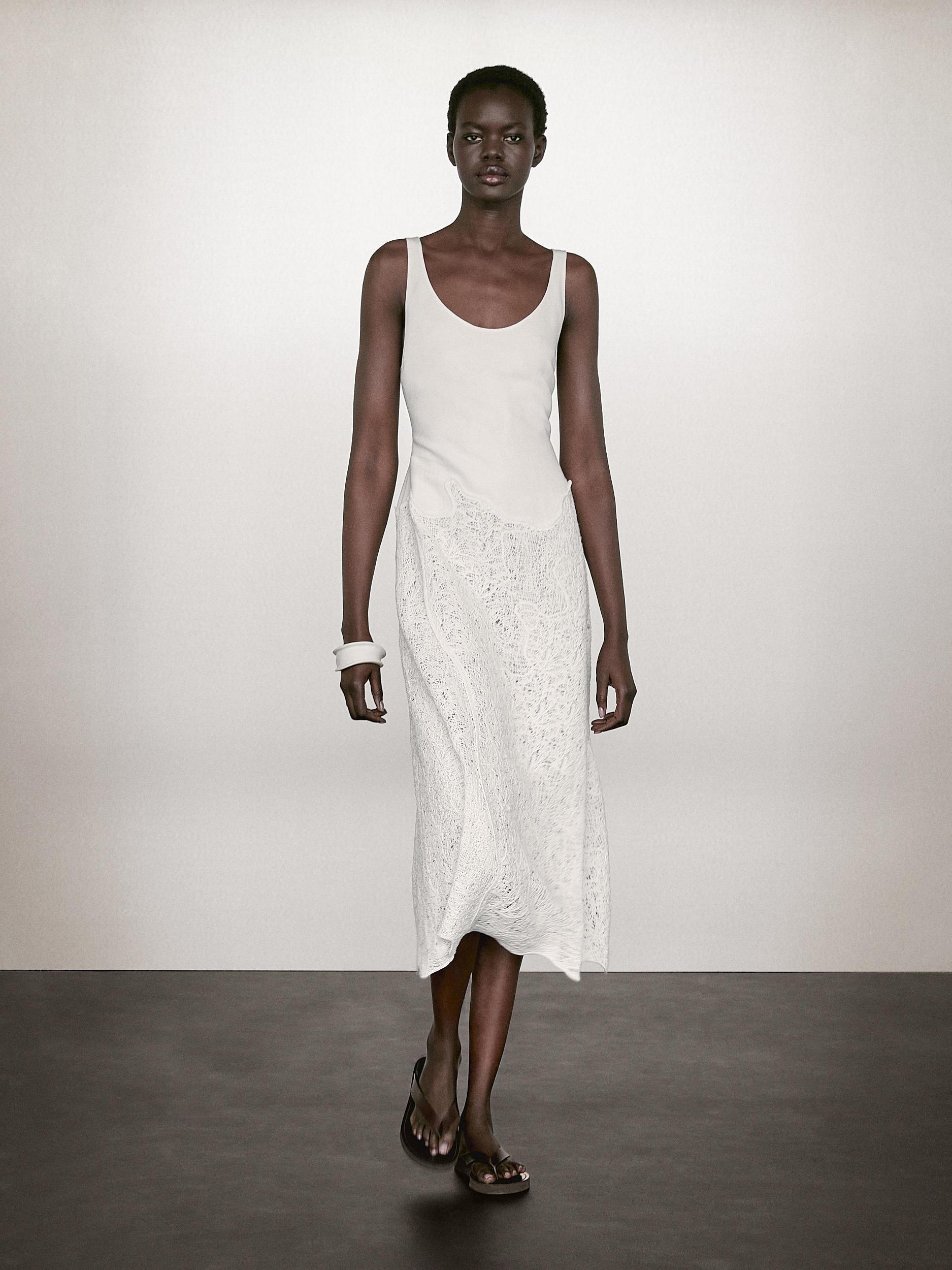 Cotton blend flounce midi dress Product Image