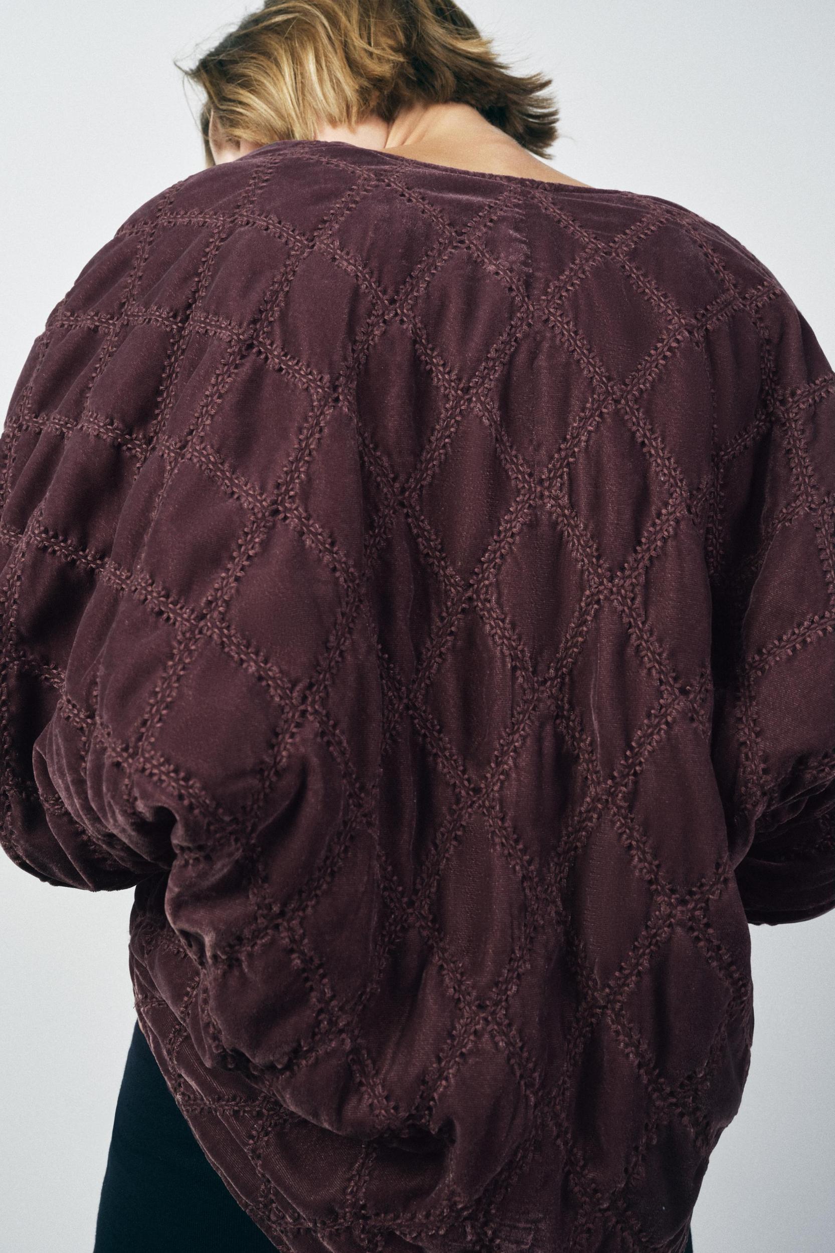 TOPSTITCHED QUILTED VELVET KIMONO Product Image