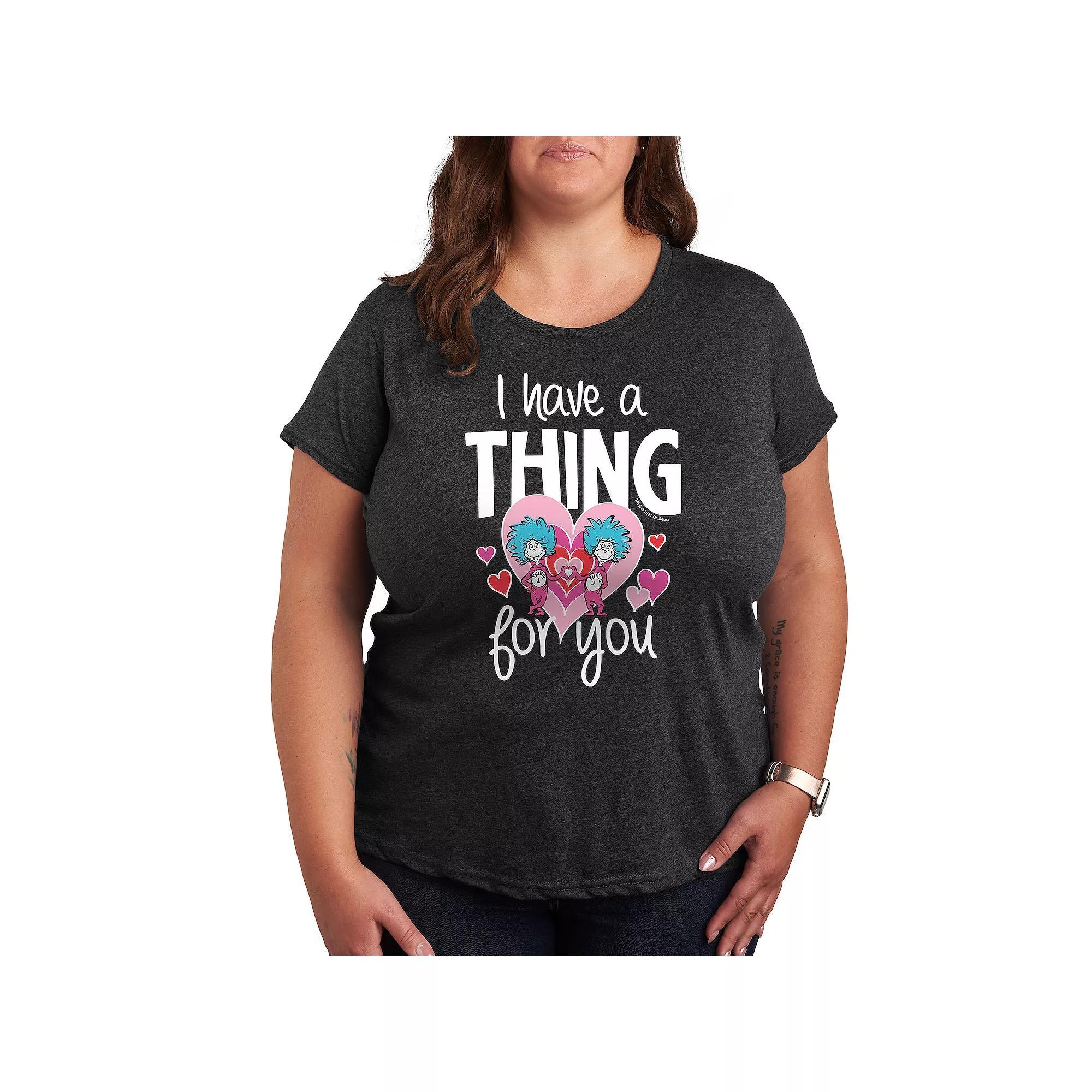 Plus Size Dr. Seuss I Have A Thing For You Graphic Tee, Womens Grey Dark Blue Product Image