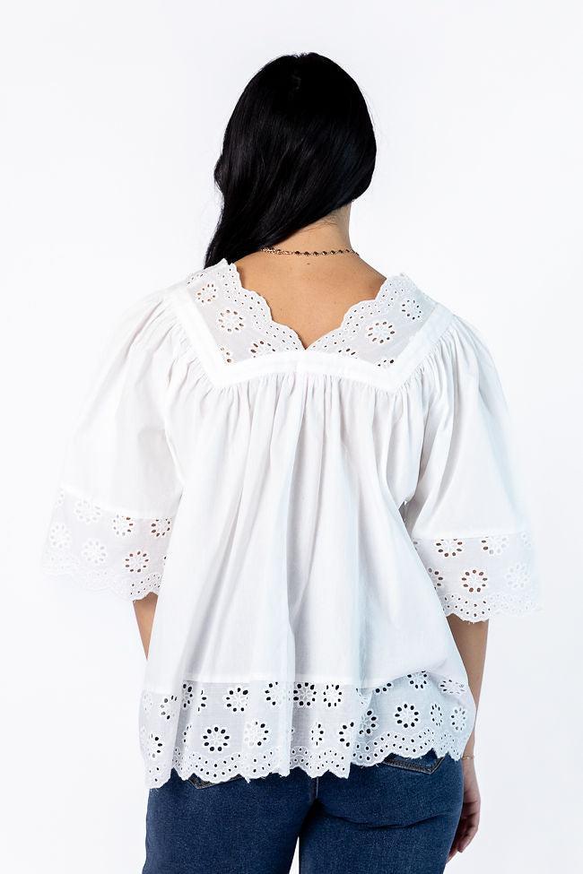 No Regrets Ivory Eyelet Detail Popover Short Sleeve Blouse SALE Product Image
