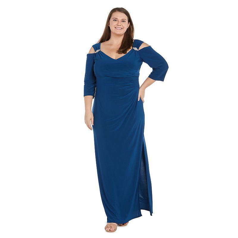 Plus Size R&M Richards Empire Waist Side Slit Cold Shoulder Sleeve Maxi Dress, Women's, Size: 14 W, Red Product Image