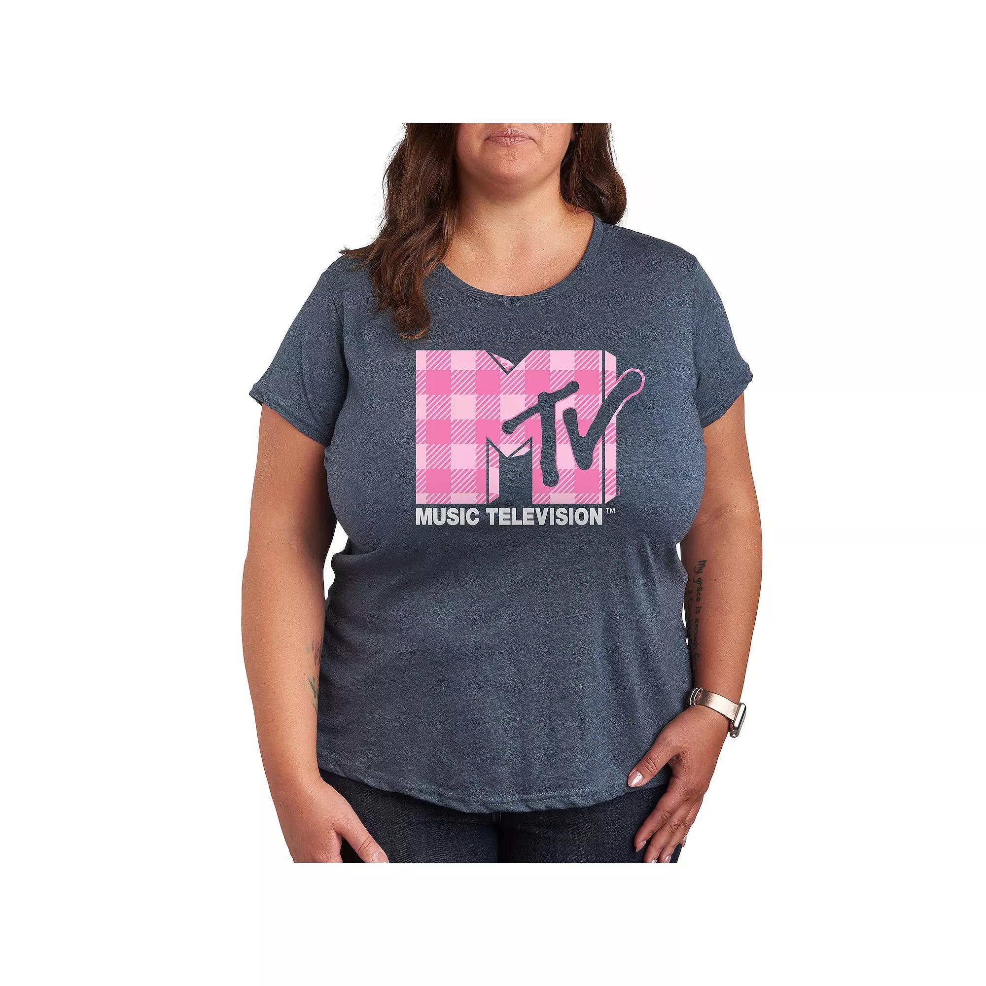 Plus MTV Pink Plaid Graphic Tee, Womens Product Image