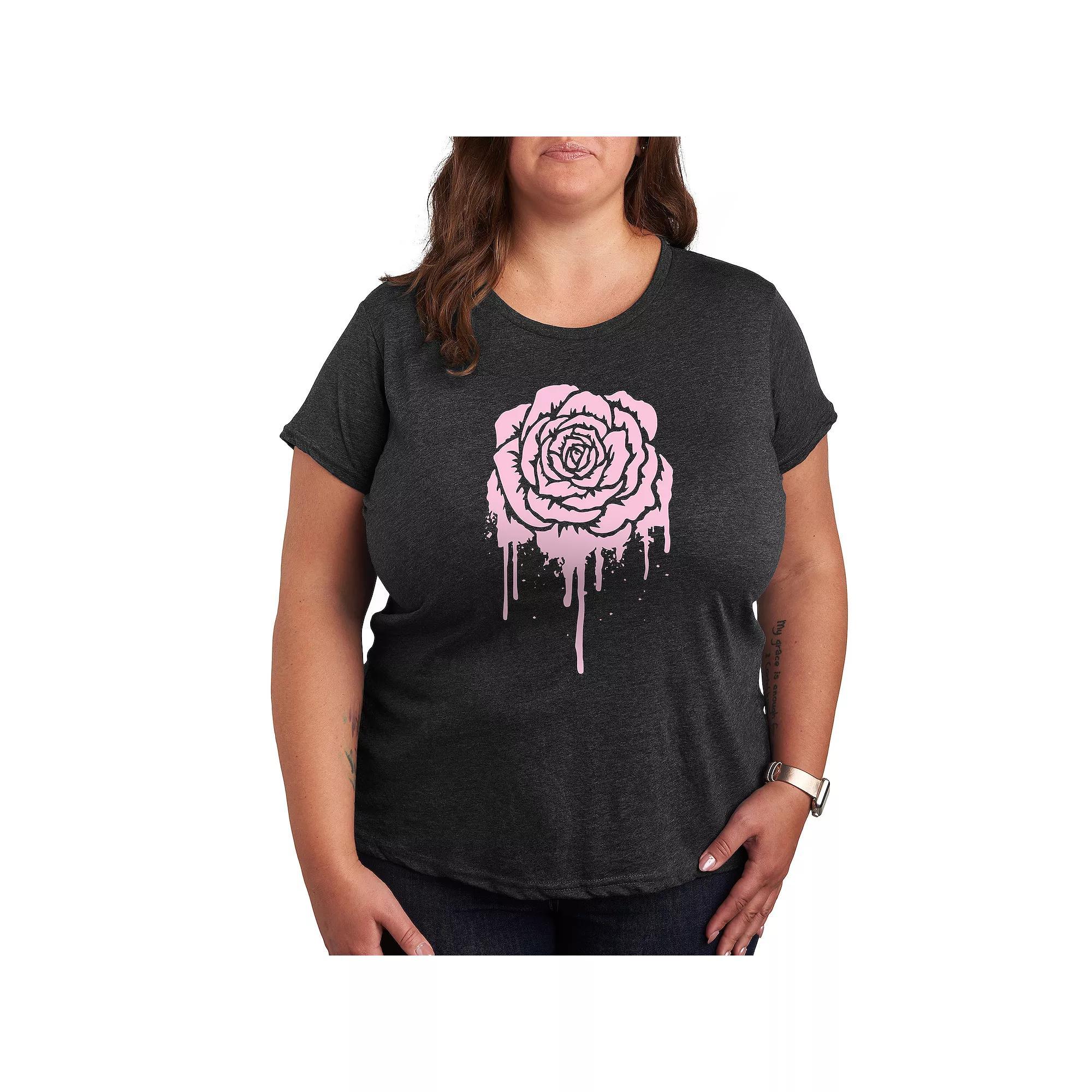 Plus Size Dripping Rose Graphic Tee, Womens Heather Grey Product Image