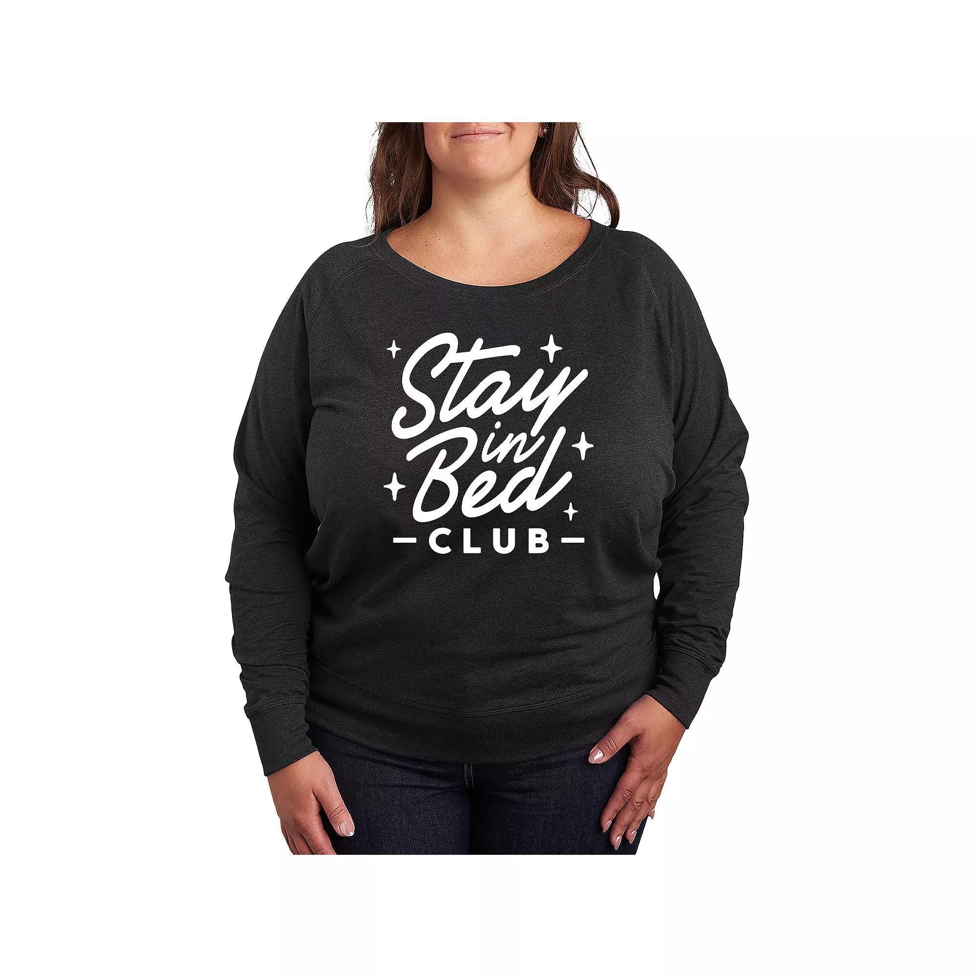 Plus Size Stay In Bed Club French Terry Long Sleeve Tee, Womens Heather Grey Product Image