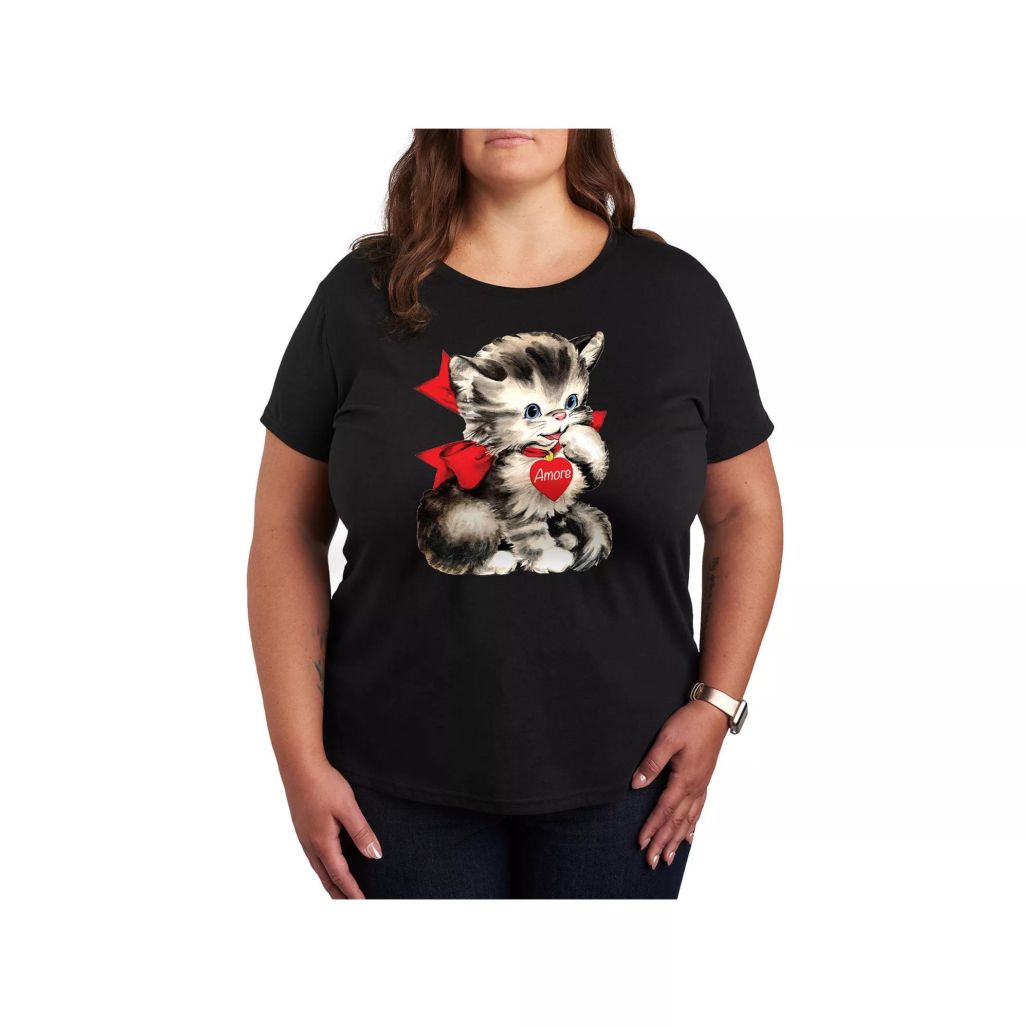 Plus Size Amore Vintage Valentines Kitten Graphic Tee, Womens Product Image