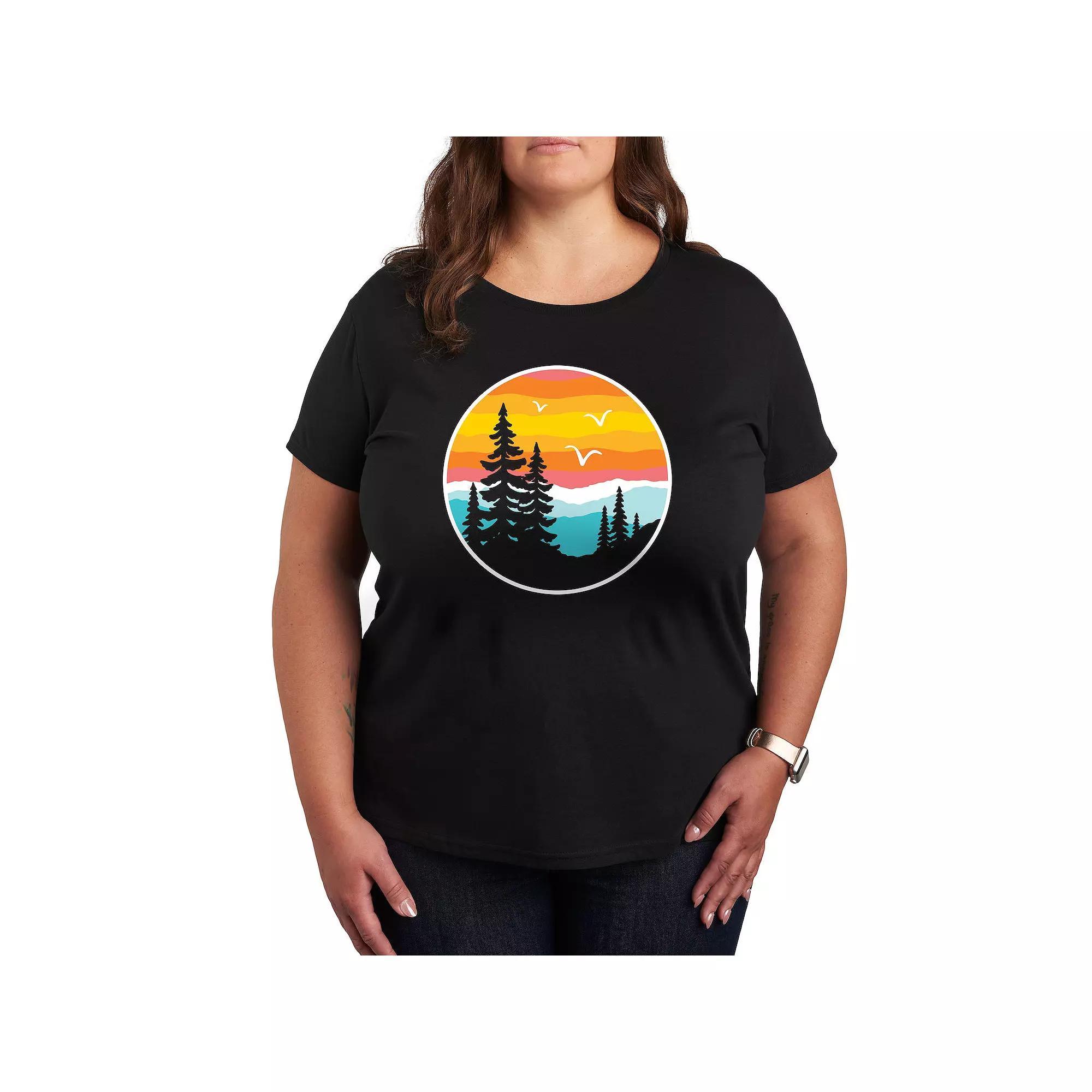 Womens Round Sunset Mountain Graphic Tee, Girls Product Image