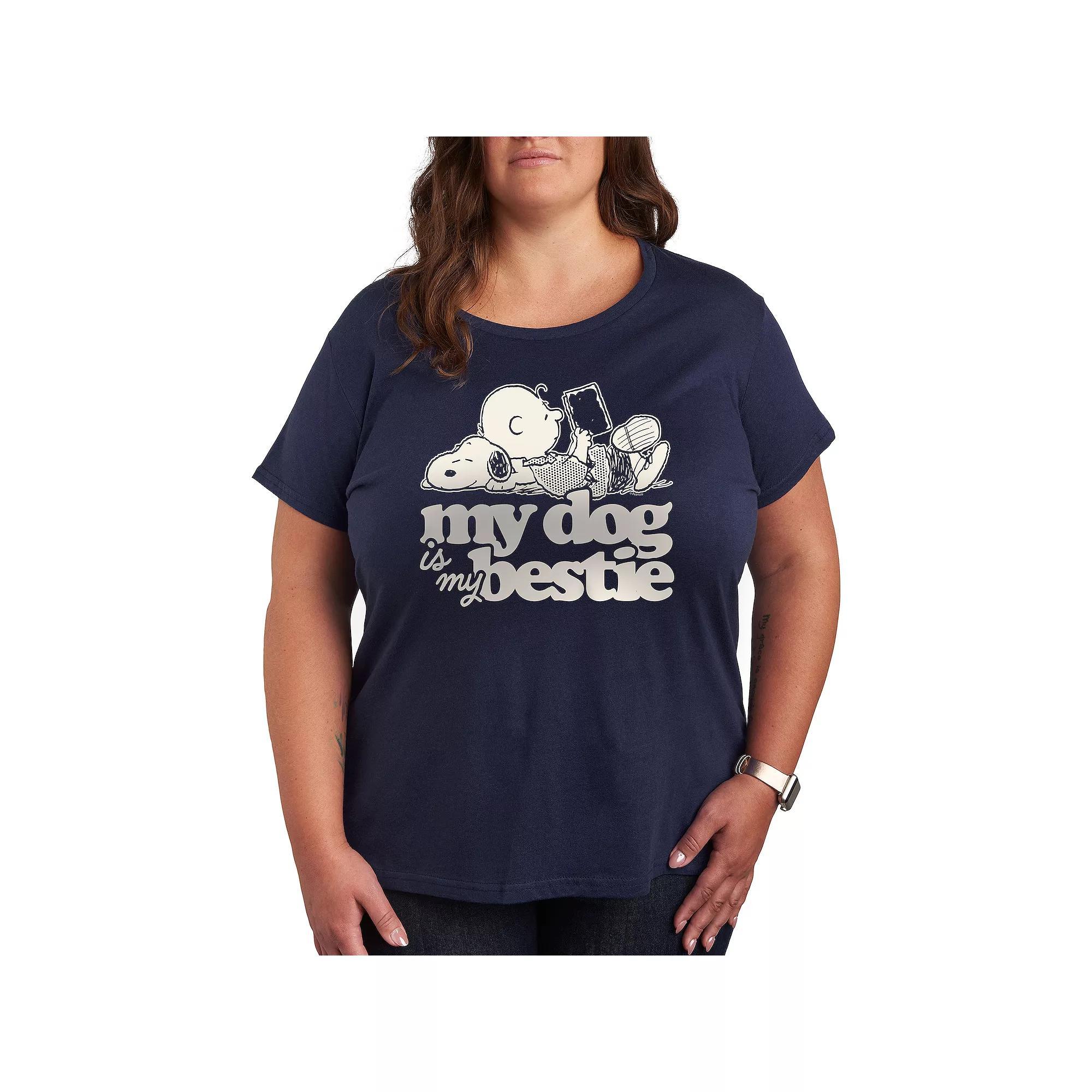 Plus Peanuts Snoopy & Charlie Brown My Dog Is My Bestie Graphic Tee, Womens Grey Blue Product Image