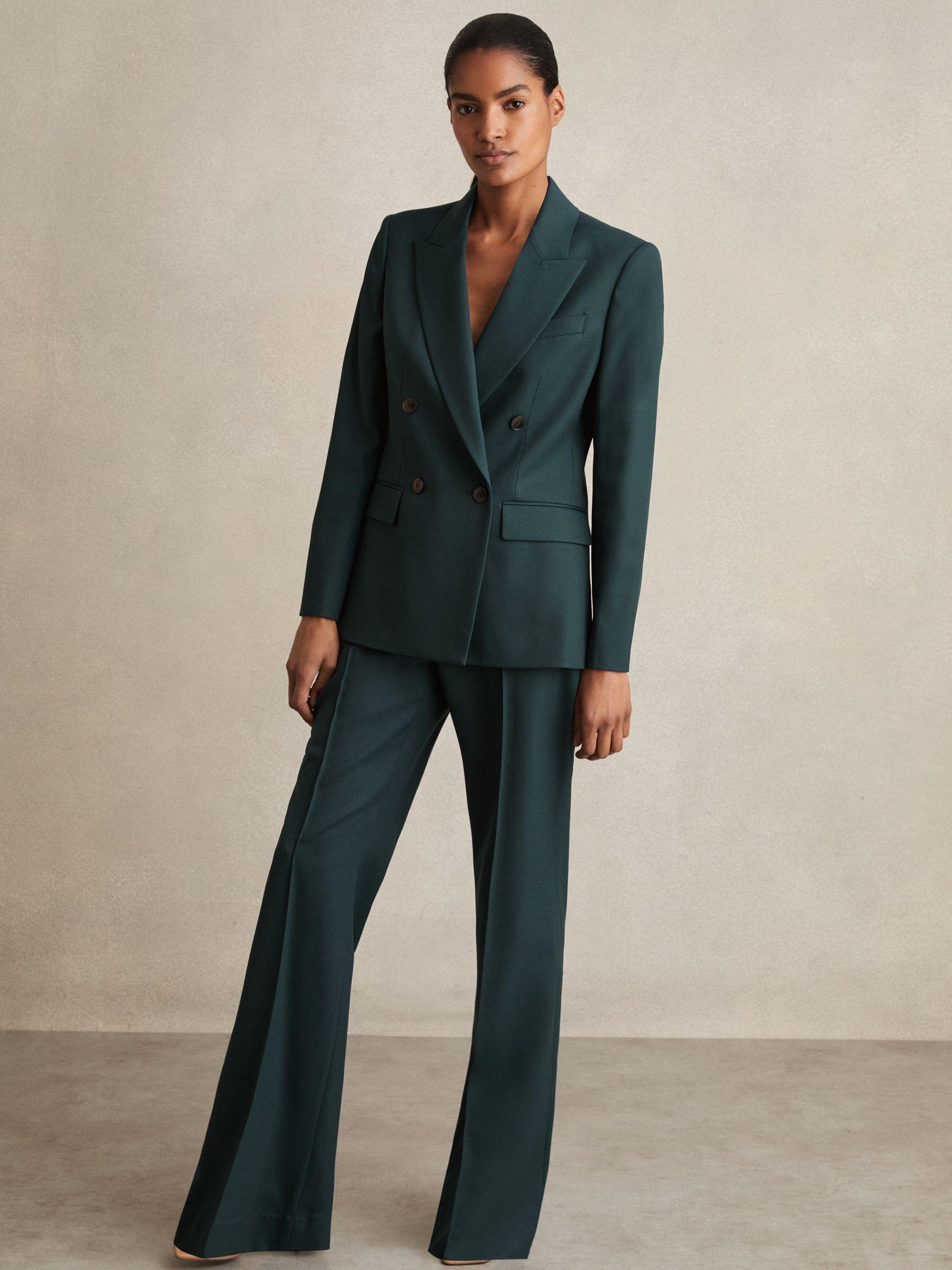 Petite Wool-Blend Wide-Leg Suit Trousers in Green Product Image