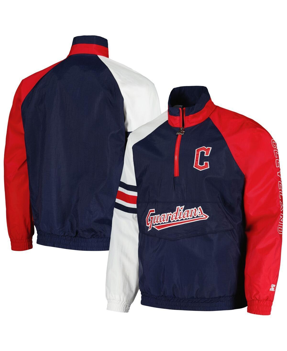Men's Starter Navy/Red Cleveland Guardians Elite Raglan Half-Zip Jacket, Size: Medium, Grd Blue Product Image
