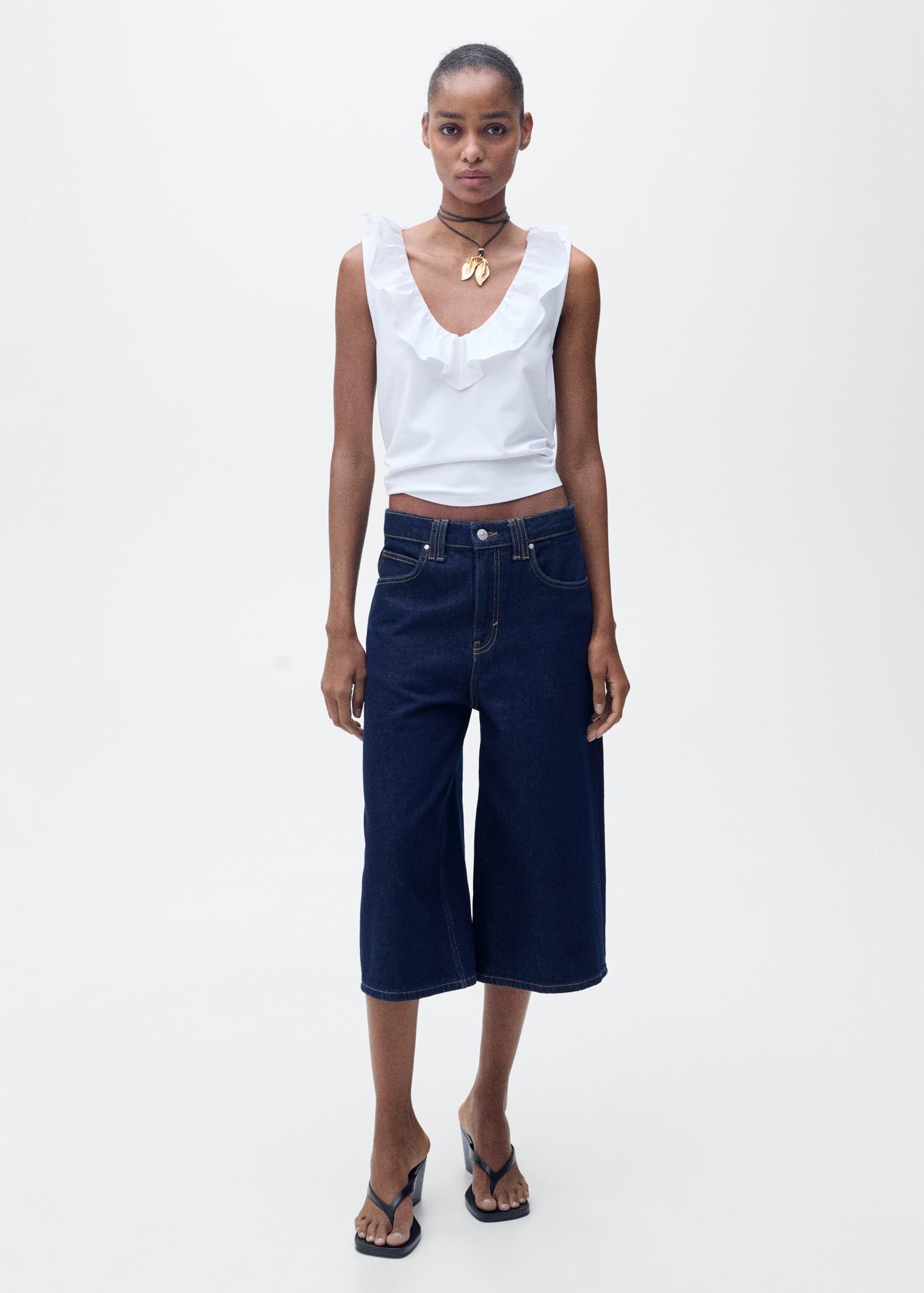 Cotton top with ruffles - Women | MANGO USA Product Image