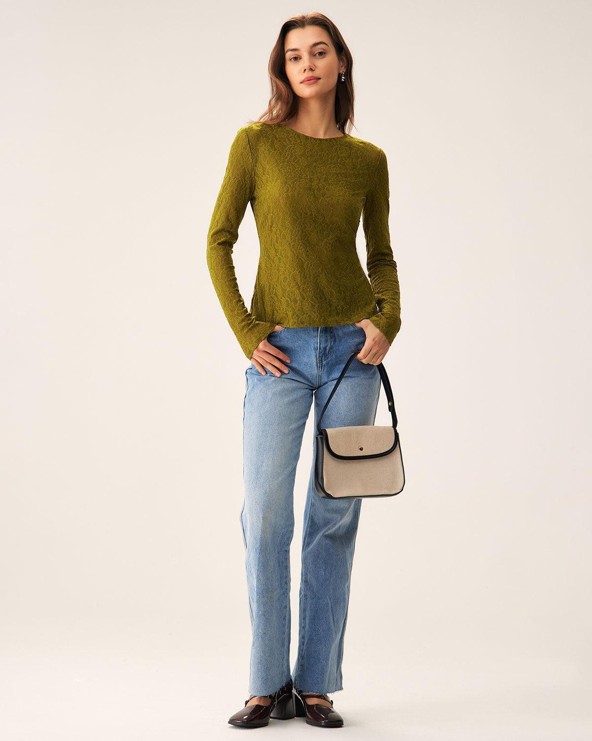 Green Boat Neck Slim Tee Product Image