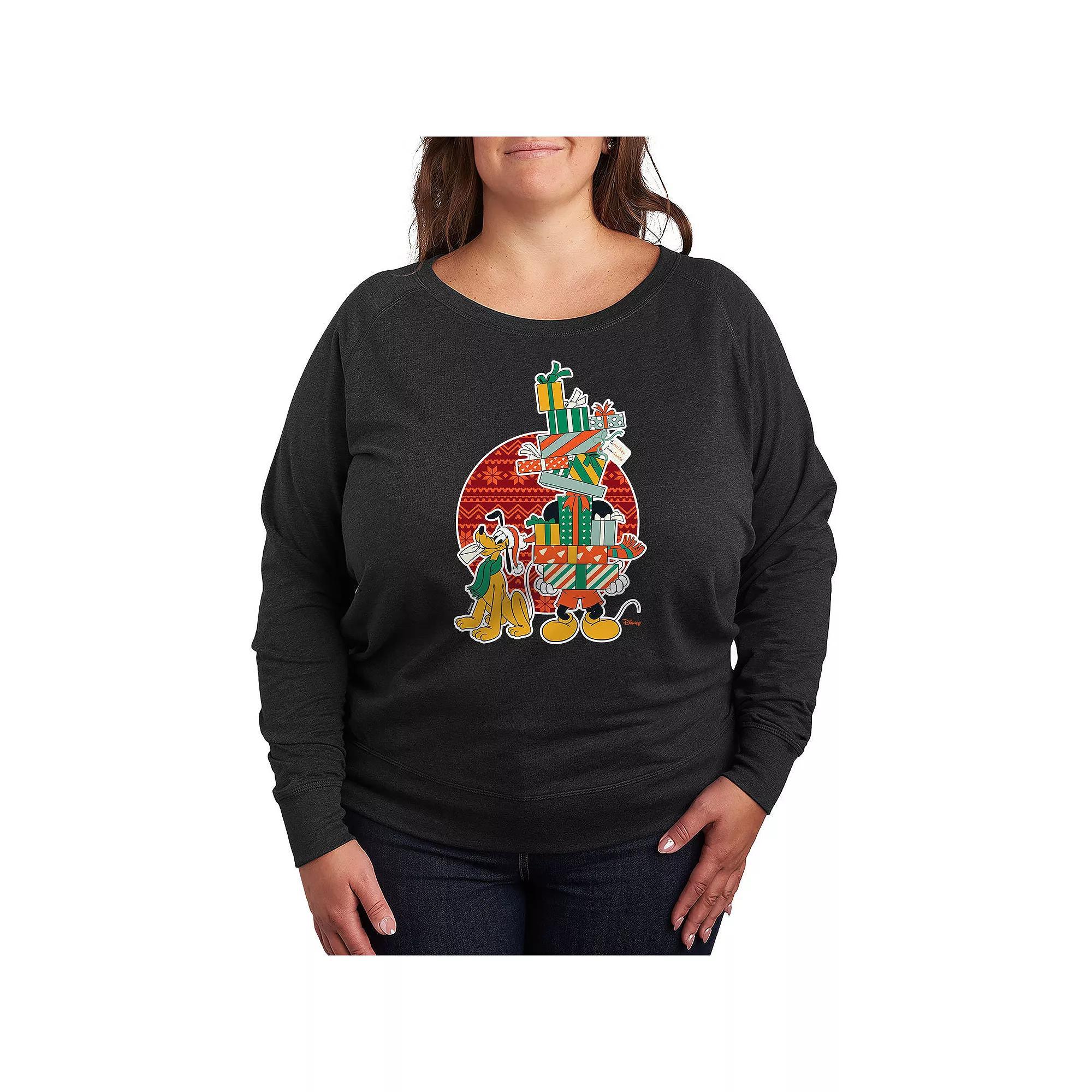 Plus Size Scandinavian Gnome French Terry Long Sleeve Tee, Womens Heather Grey Product Image