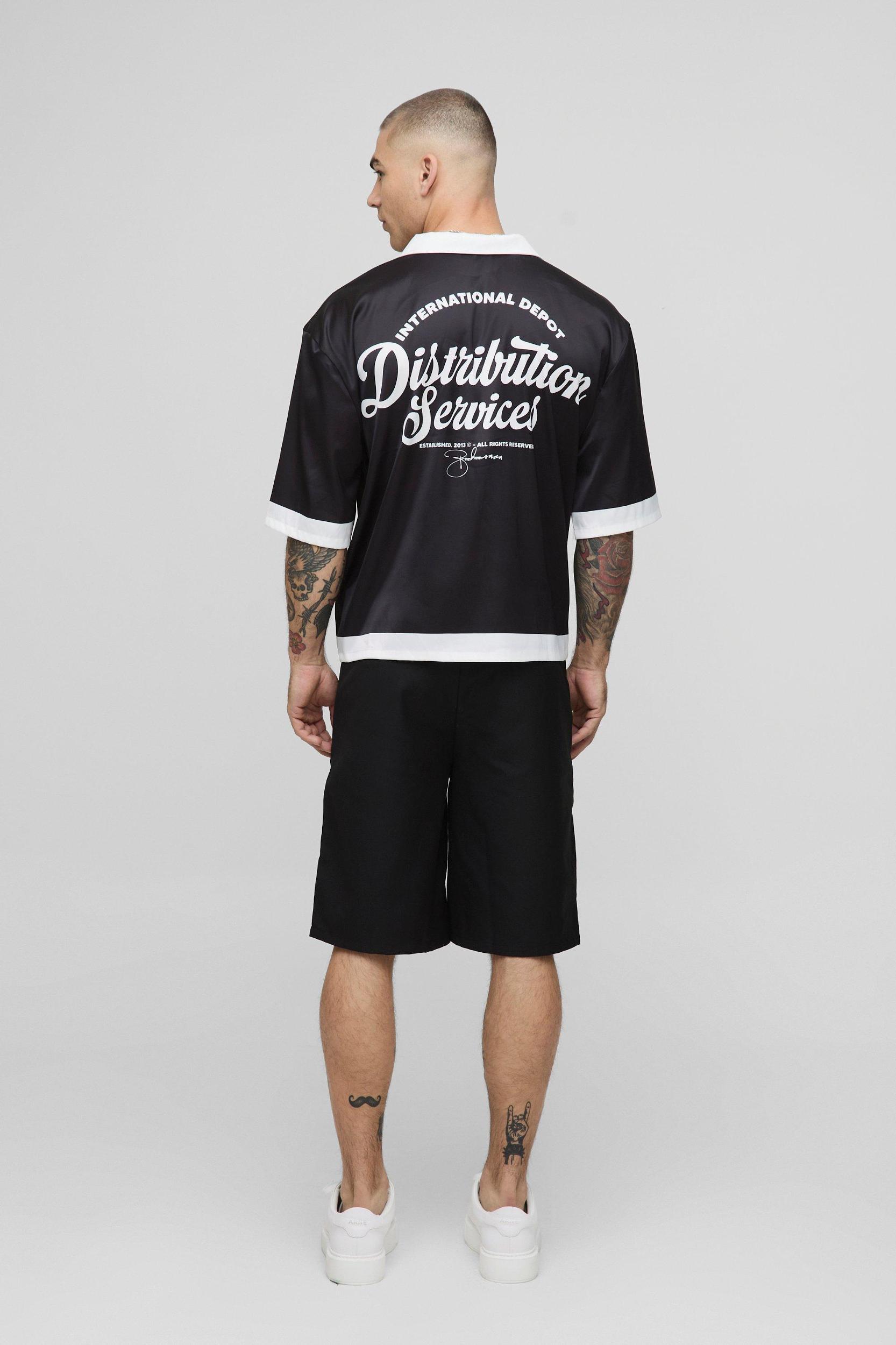 Oversized Boxy Border Printed Satin Shirt | boohooMAN USA Product Image