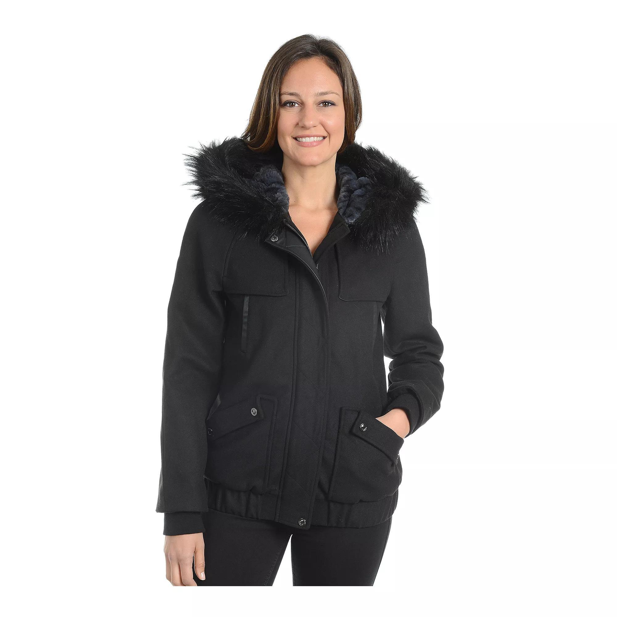 Women's Fleet Street Hooded Wool Blend Jacket, Size: XS, Black Product Image