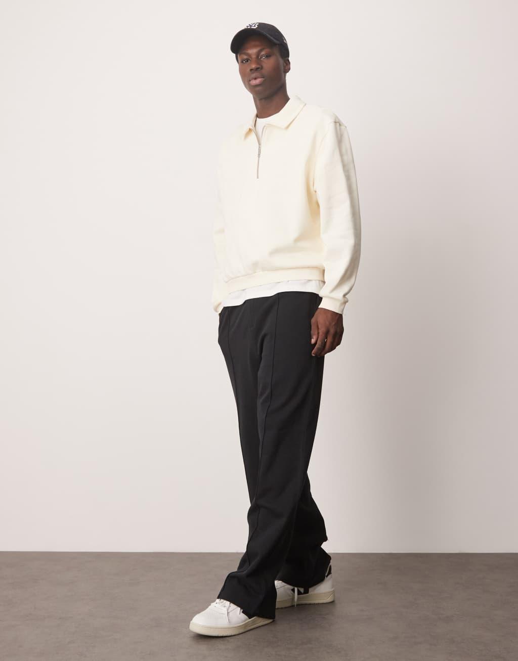 ASOS DESIGN standard fit quarter zip collar in beige Product Image