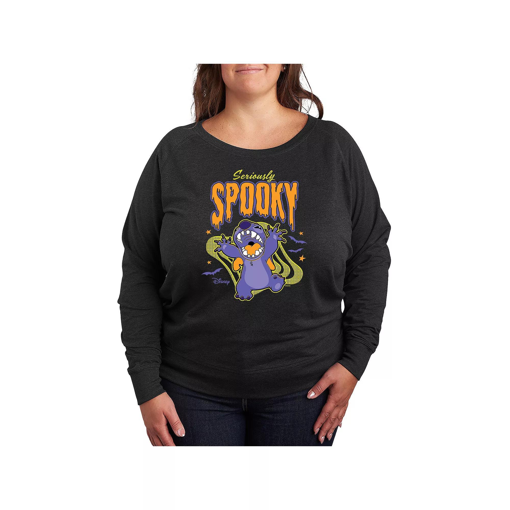 Disneys Lilo & Stitch Plus Size Seriously Spooky Halloween French Terry Long Sleeve Tee, Womens Heather Grey Product Image