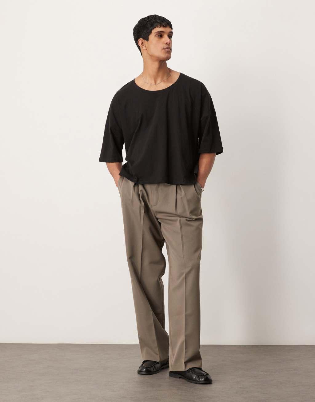 ASOS DESIGN oversized dropped shoulder boxy T-shirt with scoop neck in black Product Image