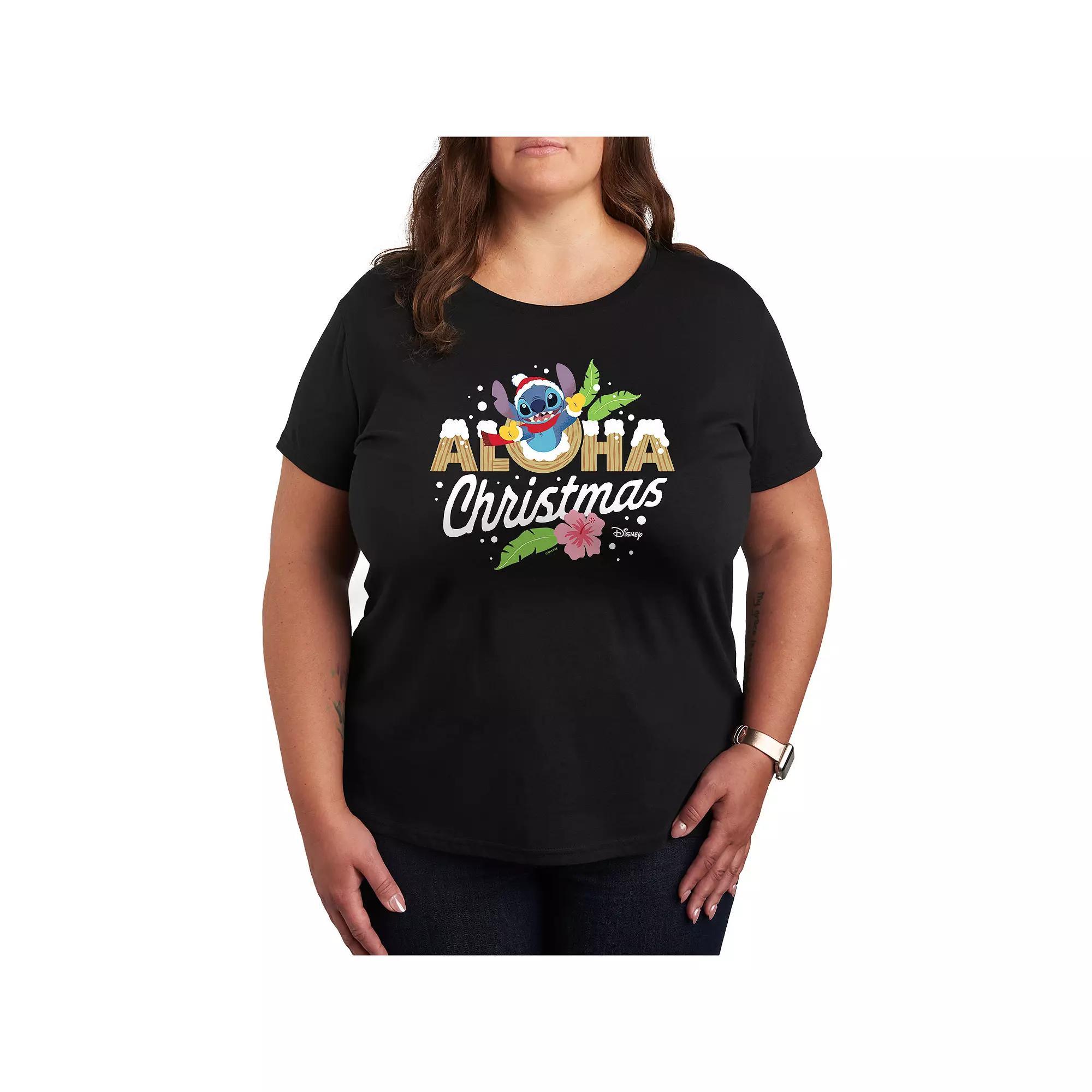 Disneys Lilo and Stitch Plus Size Aloha Christmas Graphic Tee, Womens Product Image