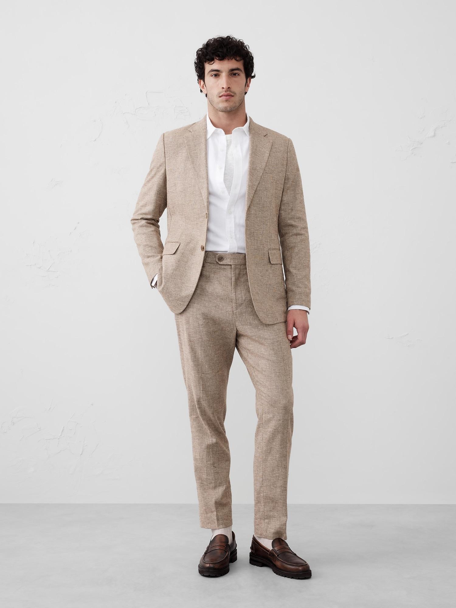 Tailored-Fit Linen-Blend Herringbone Suit Trouser Product Image
