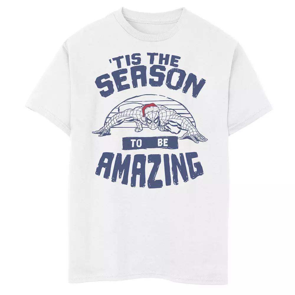 Boys 8-20 Marvel Spider-Man 'Tis The Season To Be Amazing Christmas Graphic Tee, Boy's, Size: Medium, White Product Image