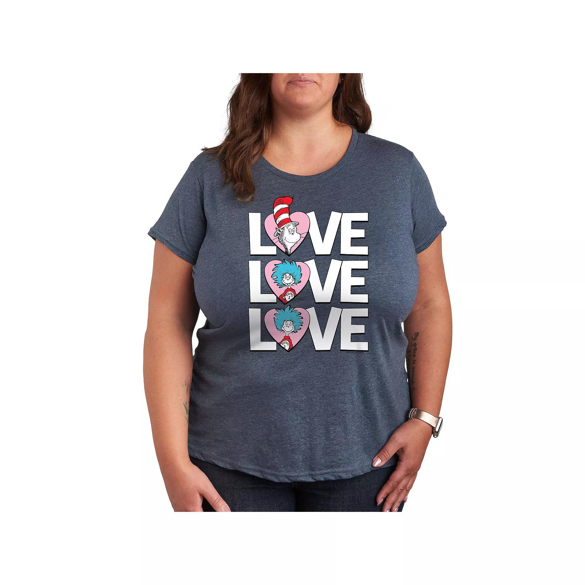 Plus Size Dr. Seuss Love Stacked Graphic Tee, Womens Grey Dark Red Product Image