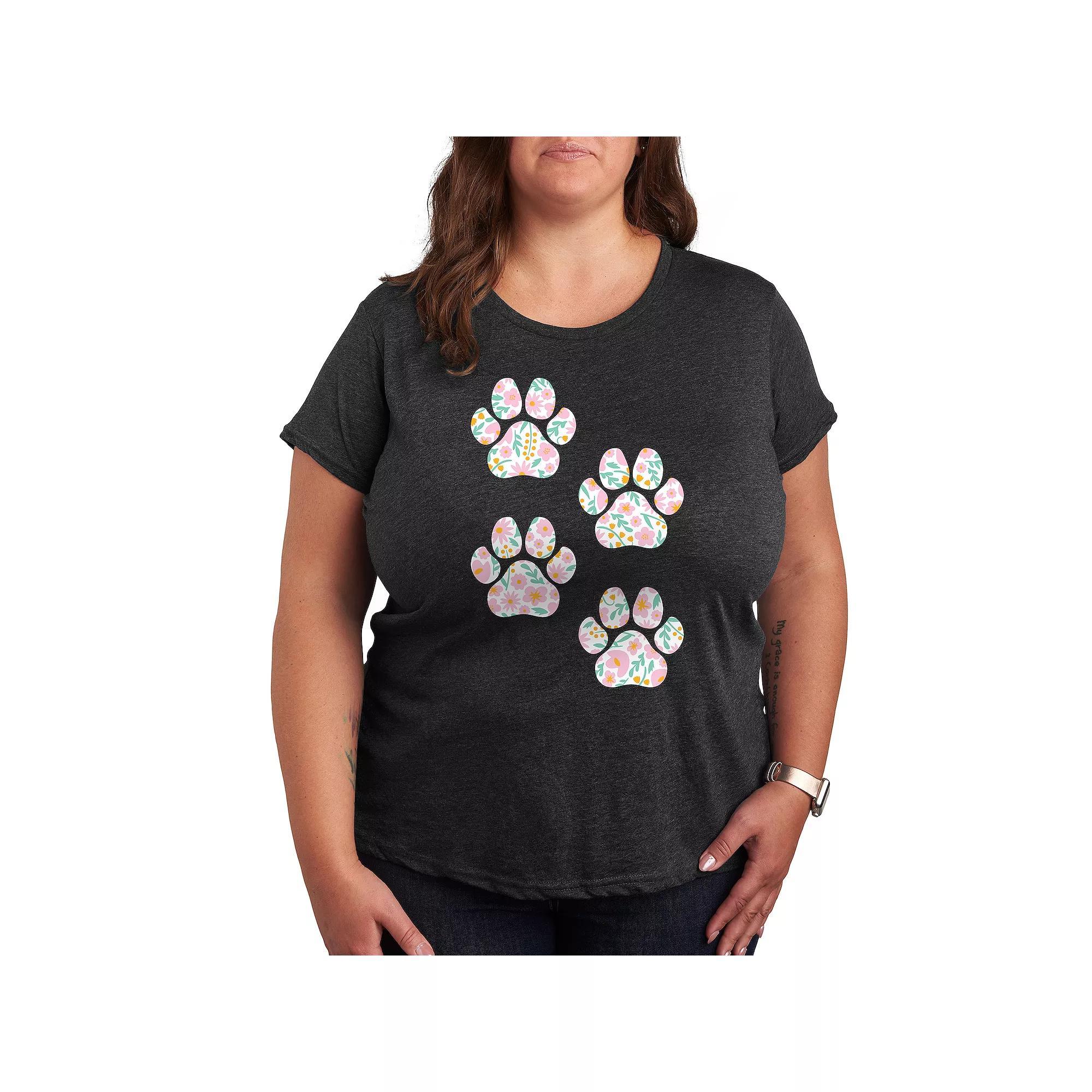 Womens Floral Dog Paw Prints Graphic Tee Heather Grey Product Image