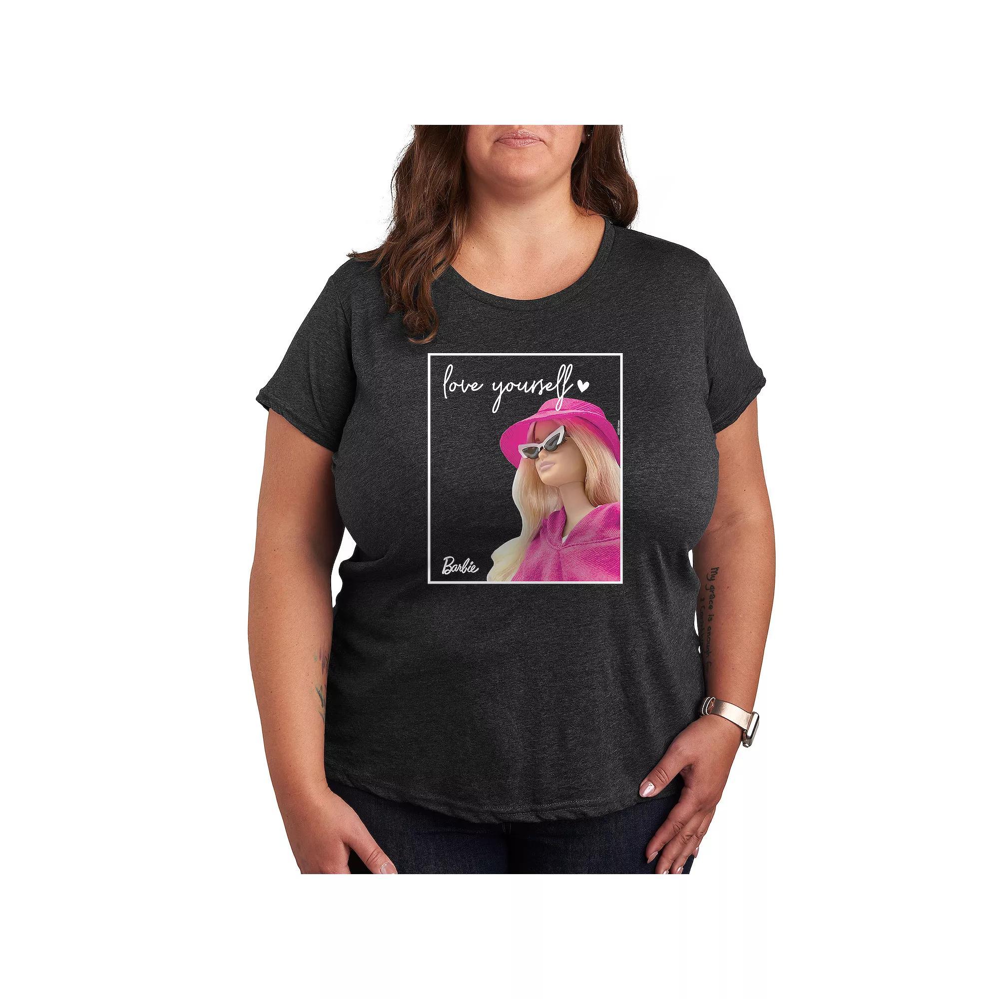 Plus Size Barbie Love Yourself Graphic Tee, Womens Heather Grey Product Image
