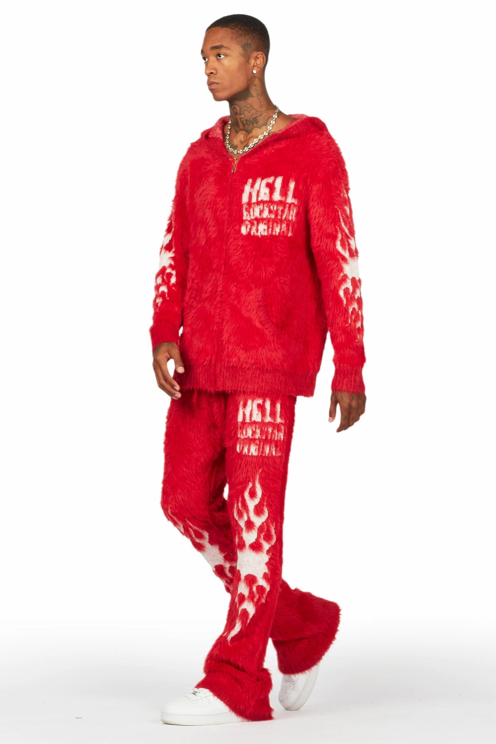 Toshio Red Stacked Flare Knitted Mohair Track Set Male Product Image
