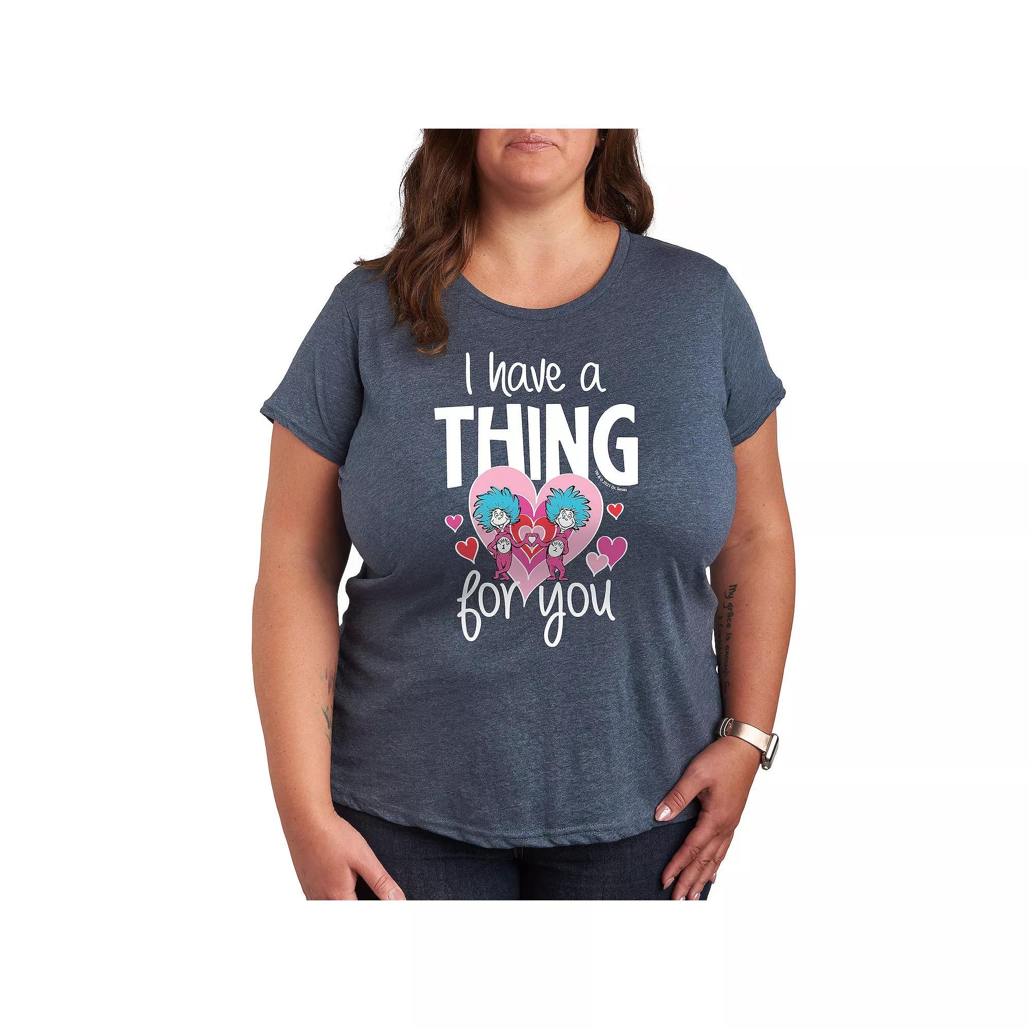 Plus Size Dr. Seuss I Have A Thing For You Graphic Tee, Womens Grey Dark Blue Product Image