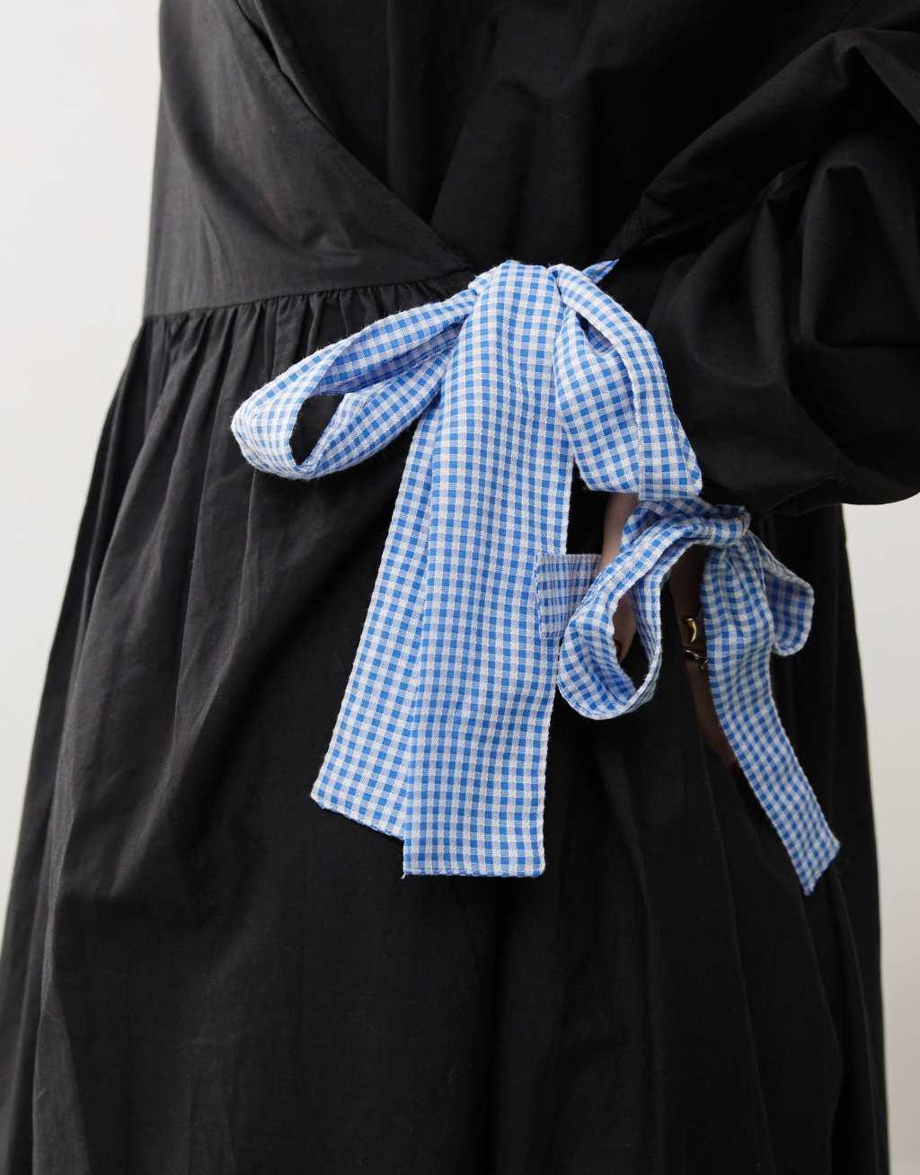 COLLUSION oversized wrap maxi smock dress with contrast gingham ties in black Product Image