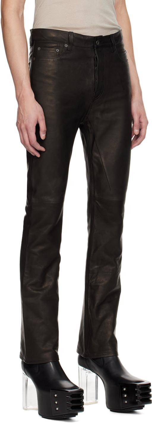 RICK OWENS Black Jim Cut Leather Pants In 09 Black Product Image